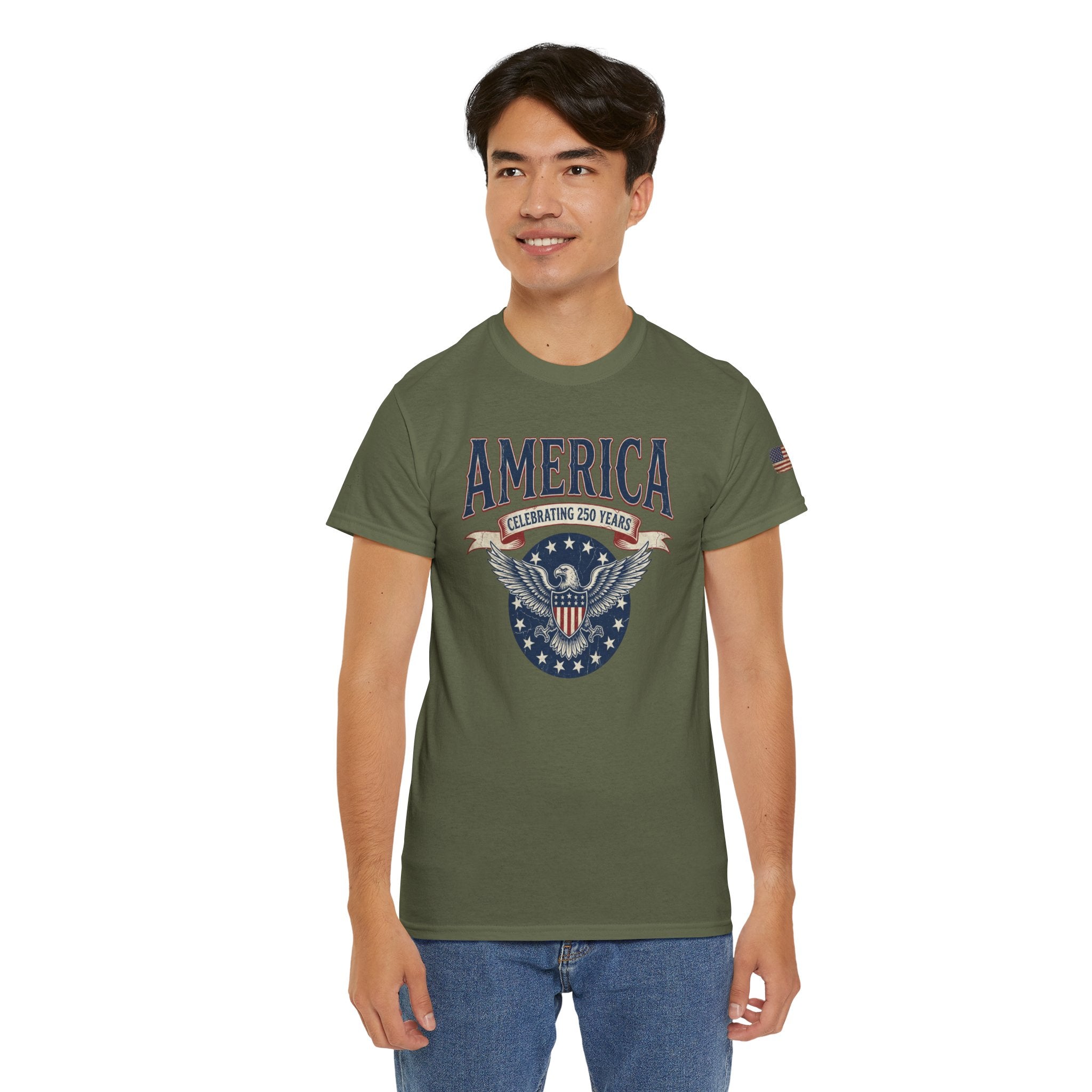 America Patriotic T‑Shirt – "America Celebrating 250 Years" Eagle Emblem