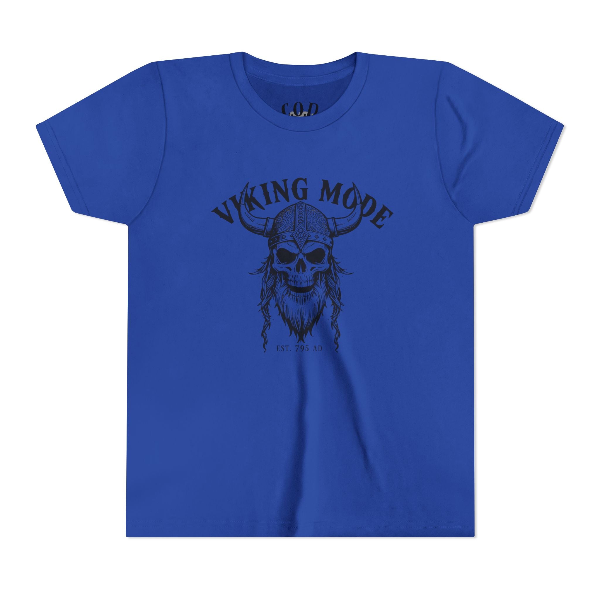 Viking Mode Youth T‑Shirt — Skull Horned Helmet Graphic Tee for Kids