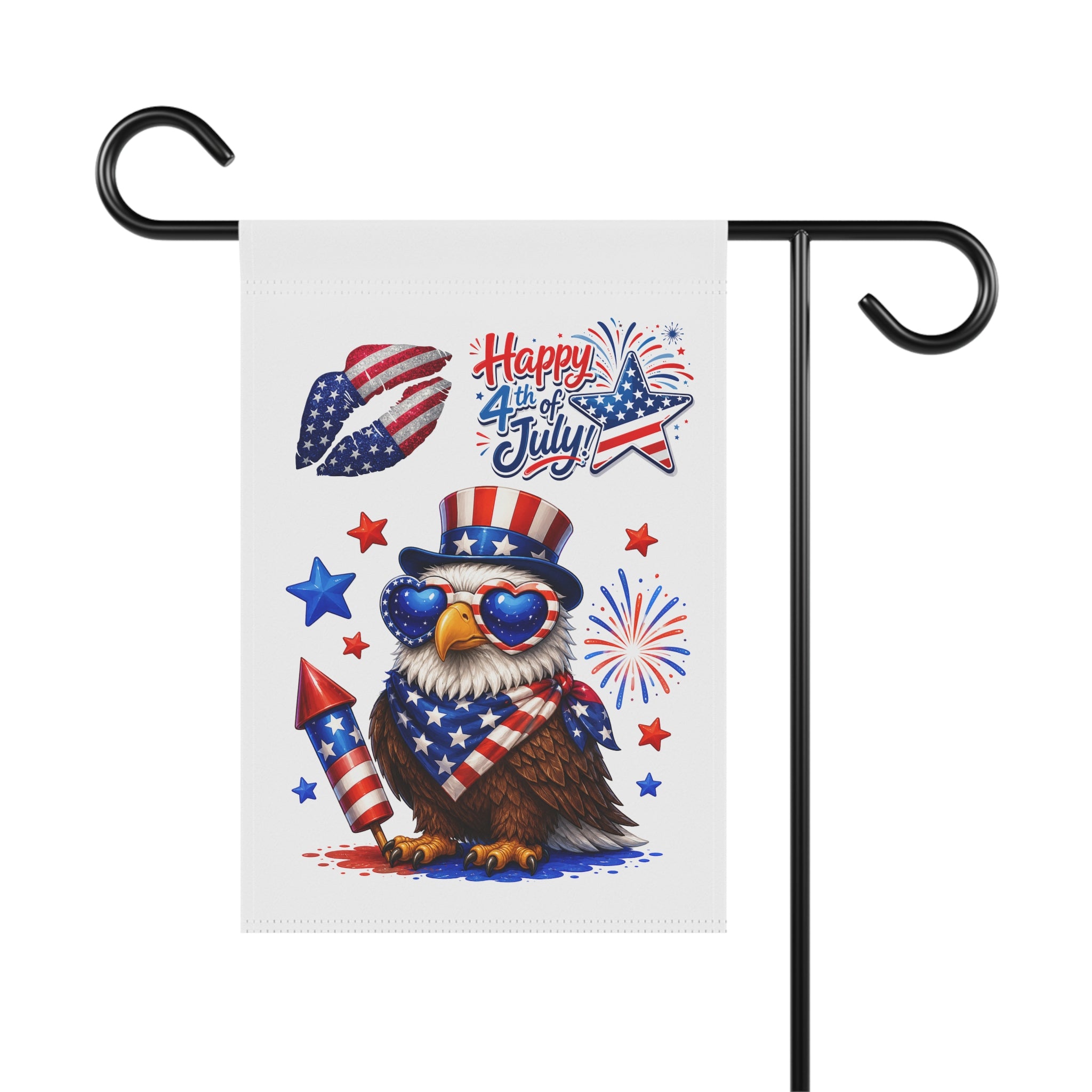 4th of July Patriotic Garden Flag — Eagle with Fireworks & "Happy 4th of July"