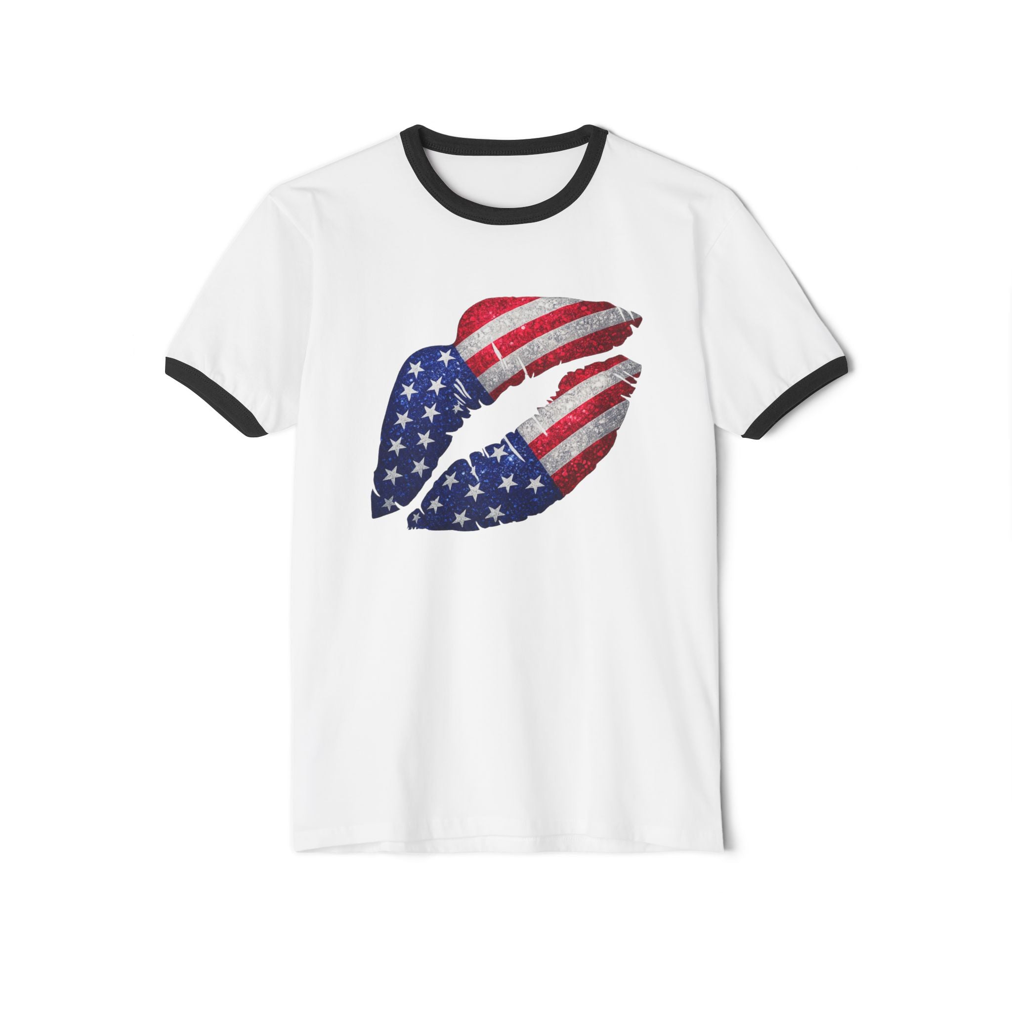 American Flag Kiss Ringer T-Shirt