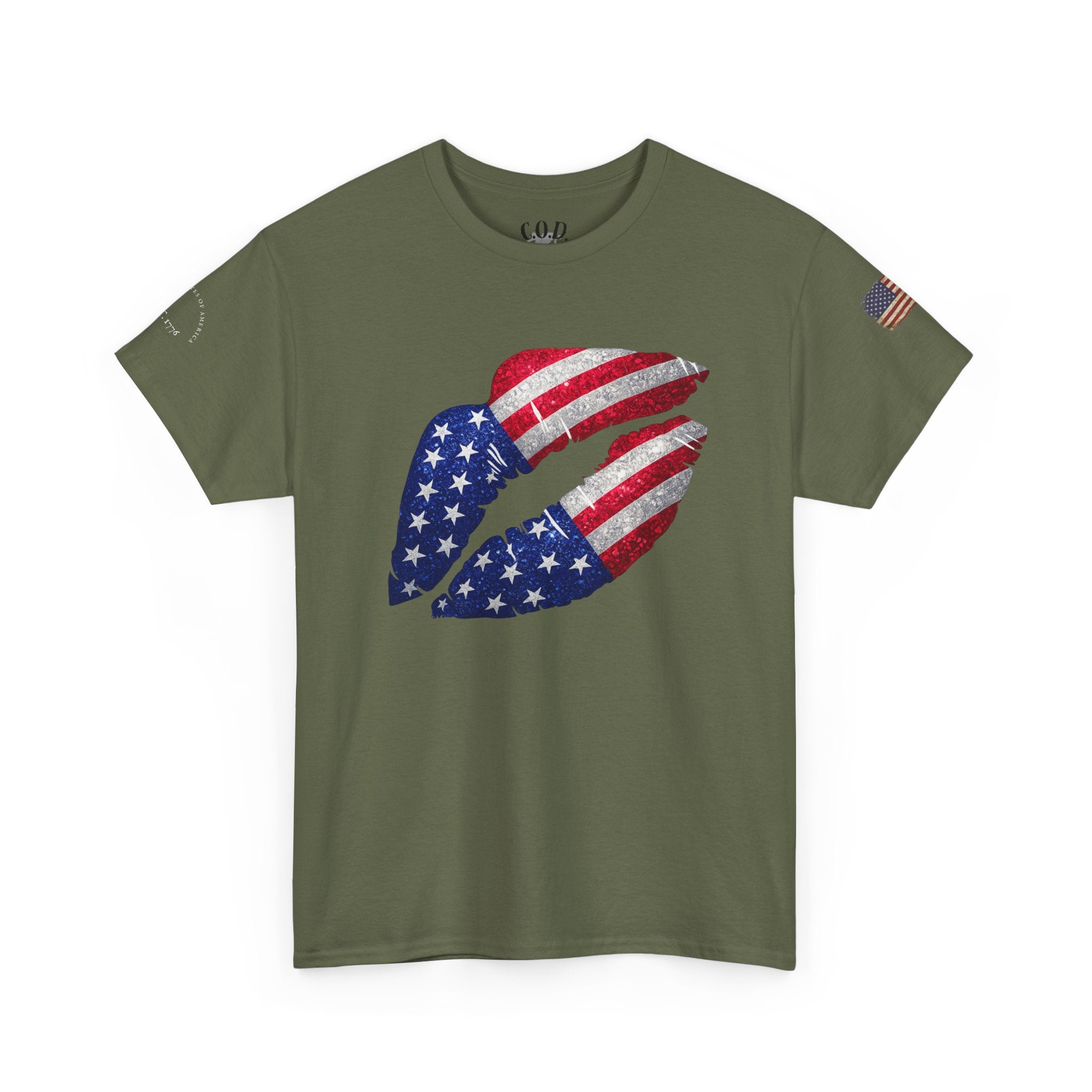 American Flag Kiss T‑Shirt – Patriotic USA Lip Print Tee for 4th of July