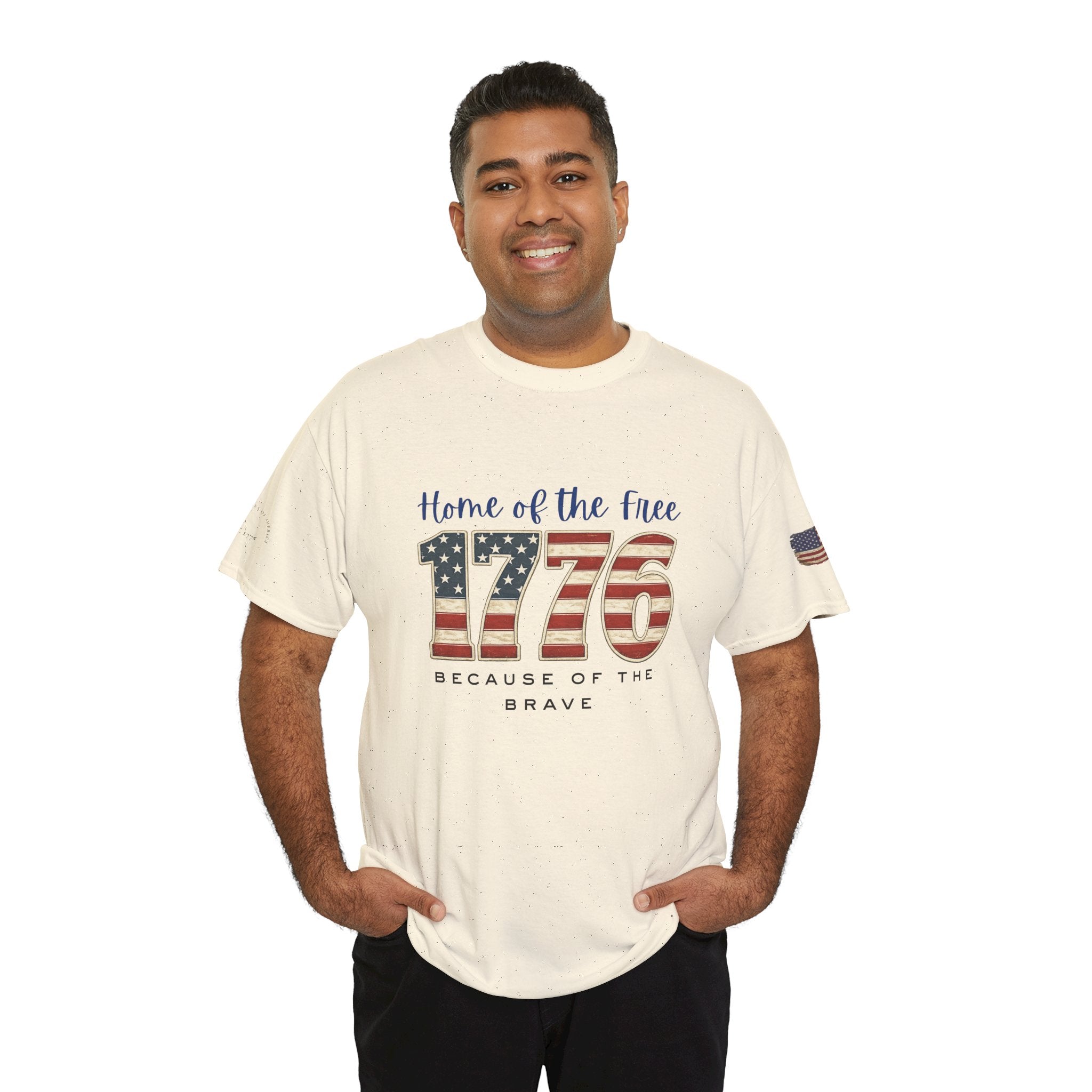 1776 American Flag Tee — "Home of the Free, Because of the Brave" Patriotic T-Shirt