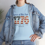 1776 American Flag Tee — "Home of the Free, Because of the Brave" Patriotic T-Shirt