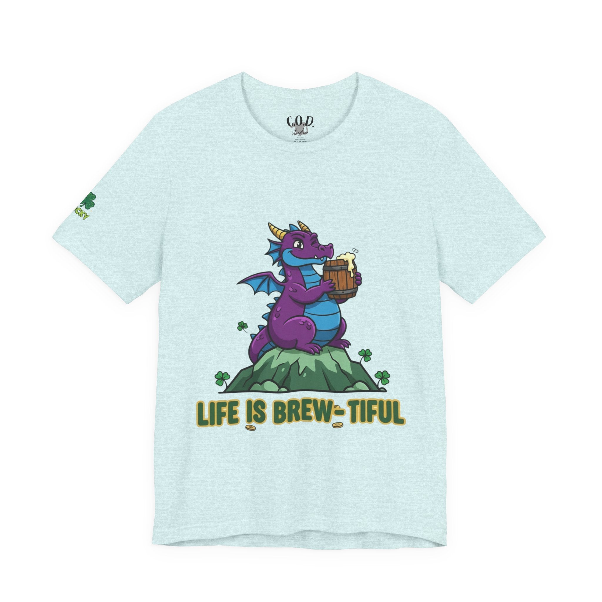 Purple Dragon Holding Beer Tee | Life Is Brew-tiful St. Patrick's Shirt