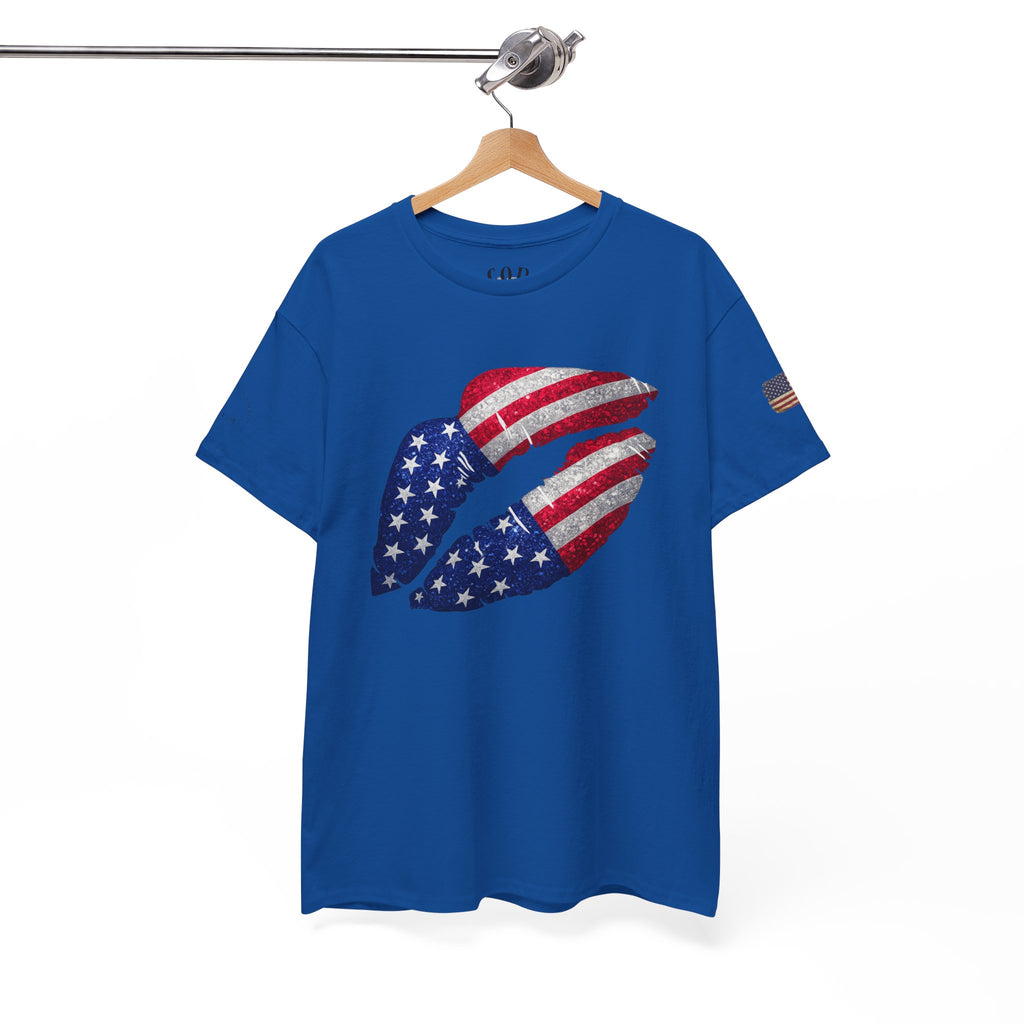 American Flag Kiss T‑Shirt – Patriotic USA Lip Print Tee for 4th of July