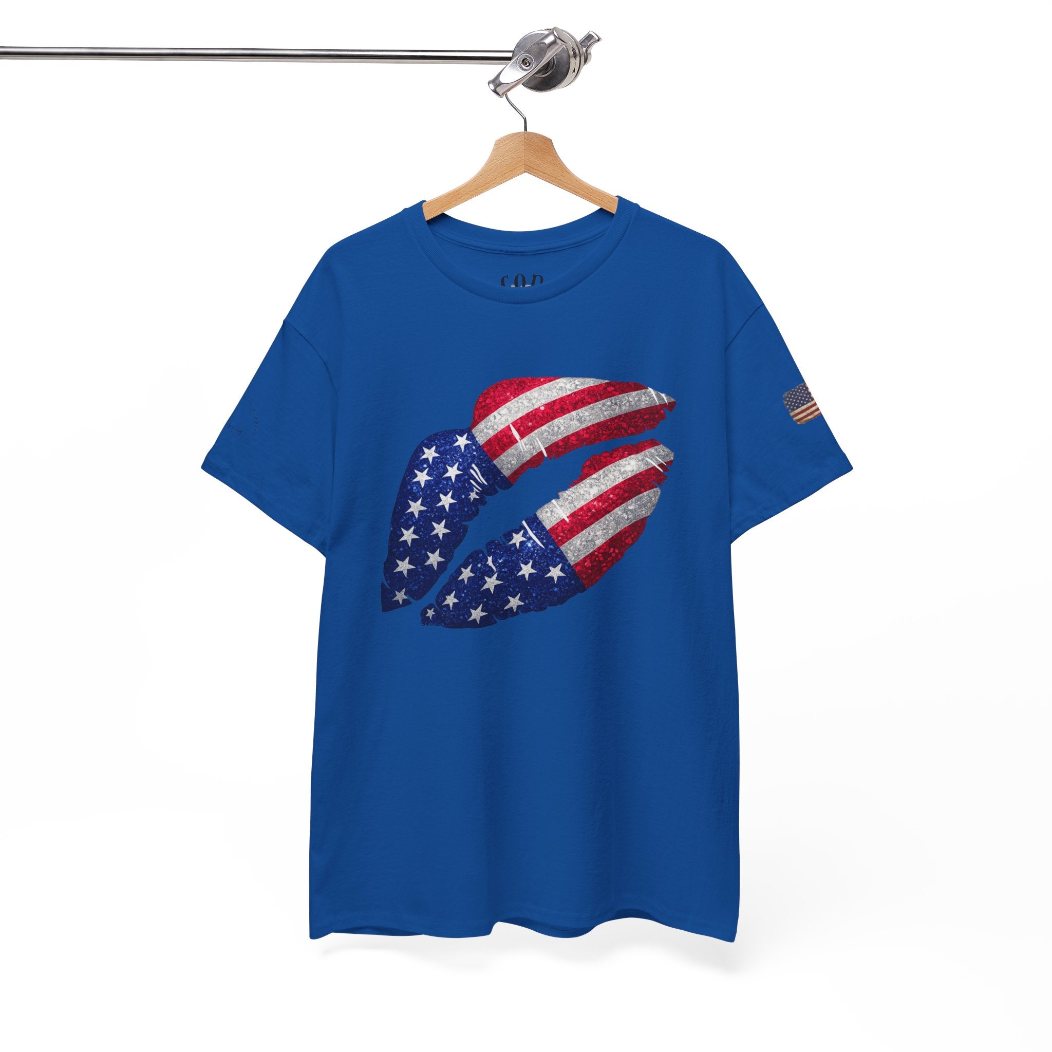 American Flag Kiss T‑Shirt – Patriotic USA Lip Print Tee for 4th of July