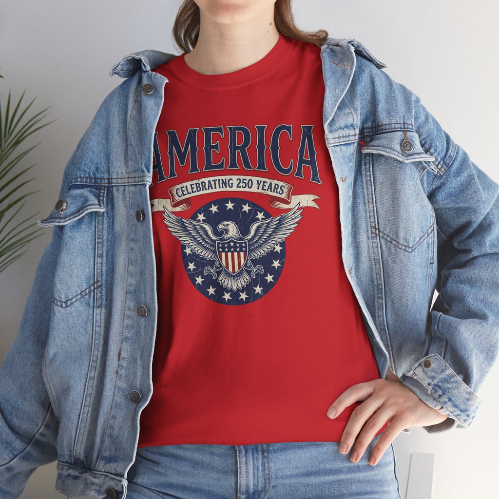 America Patriotic T‑Shirt – "America Celebrating 250 Years" Eagle Emblem