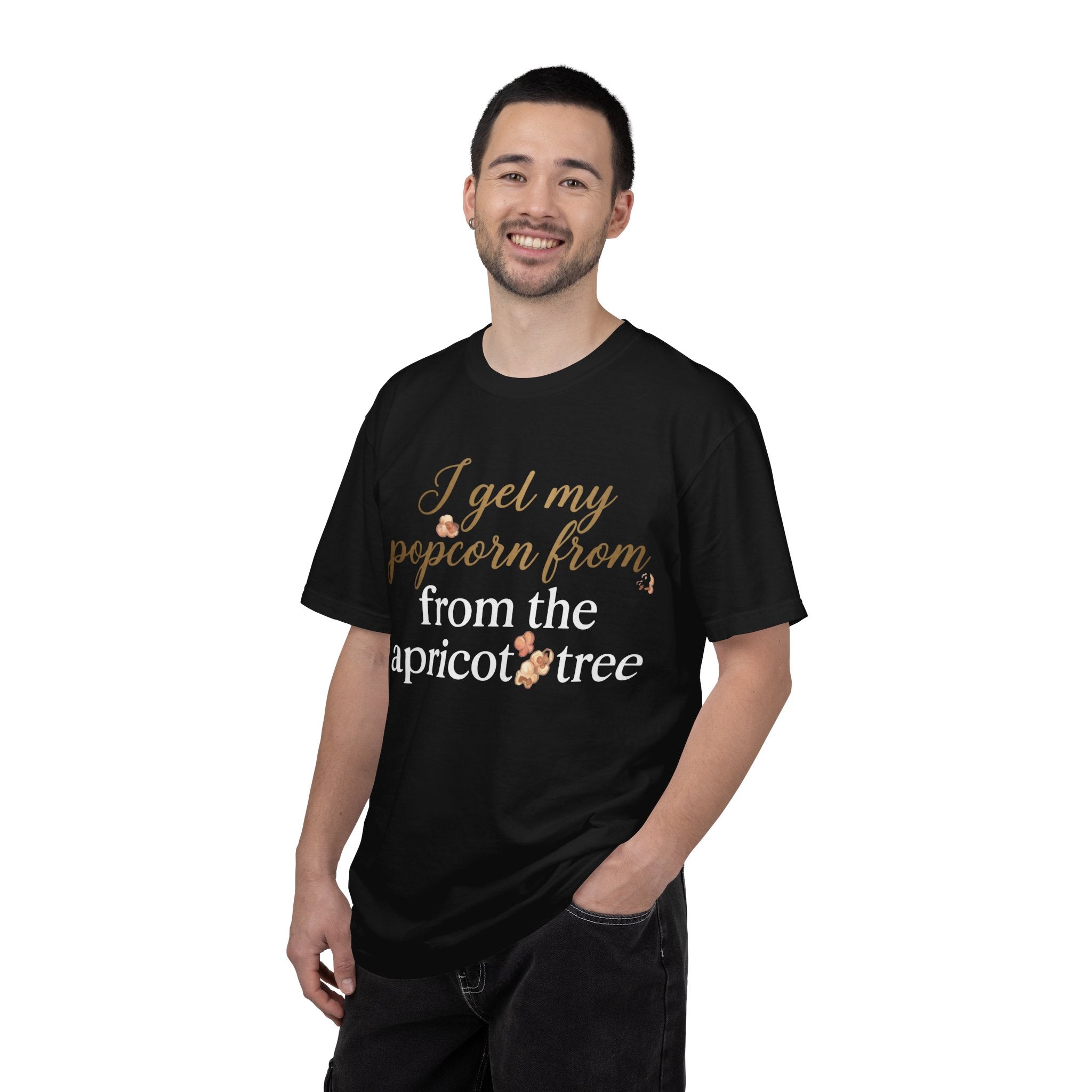 T-Shirt — “I Get My Popcorn From The Apricot Tree” Script Graphic Tee | Hymns | LDS |