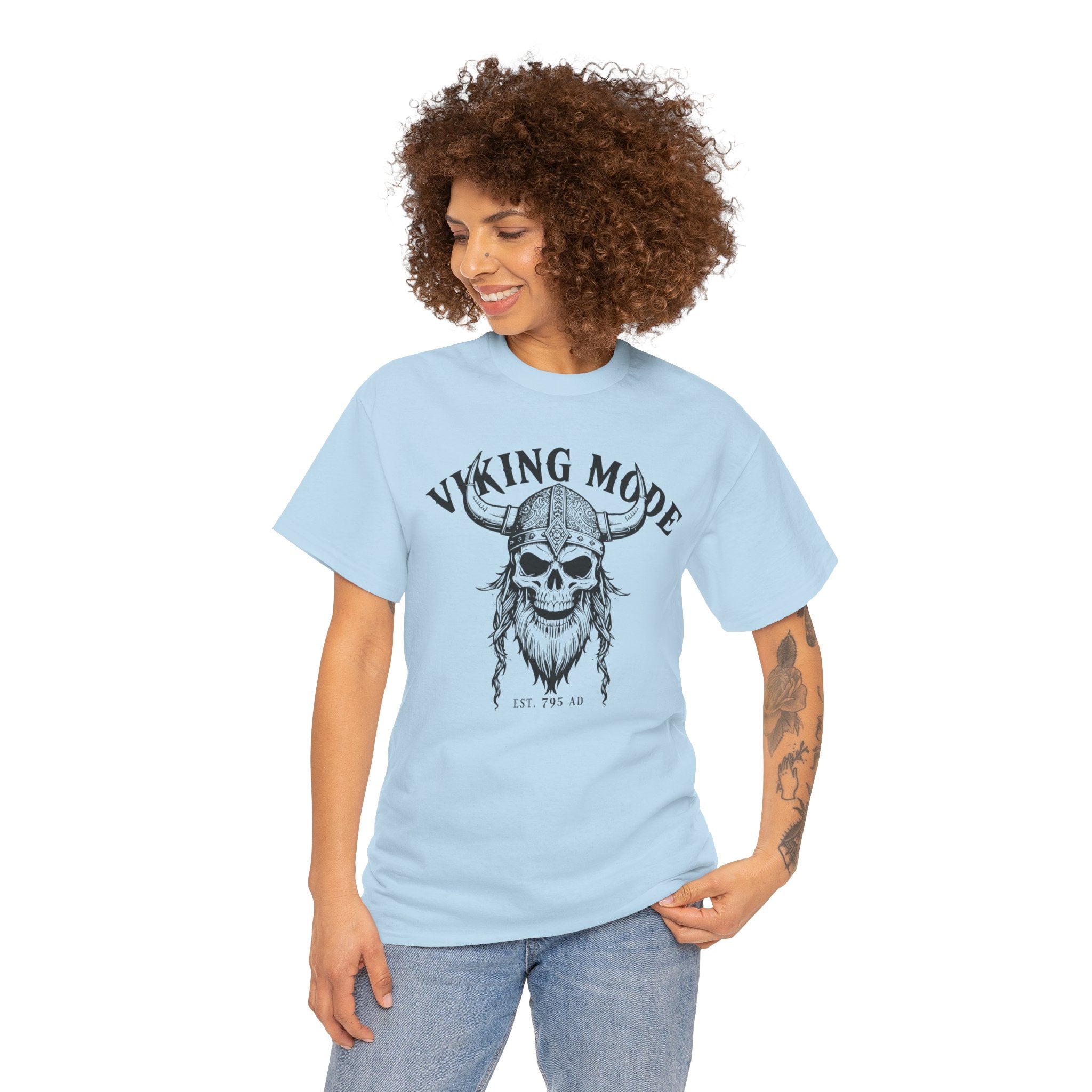 Viking Mode Skull Viking T-shirt | Norse Helmet Skull Graphic Tee
