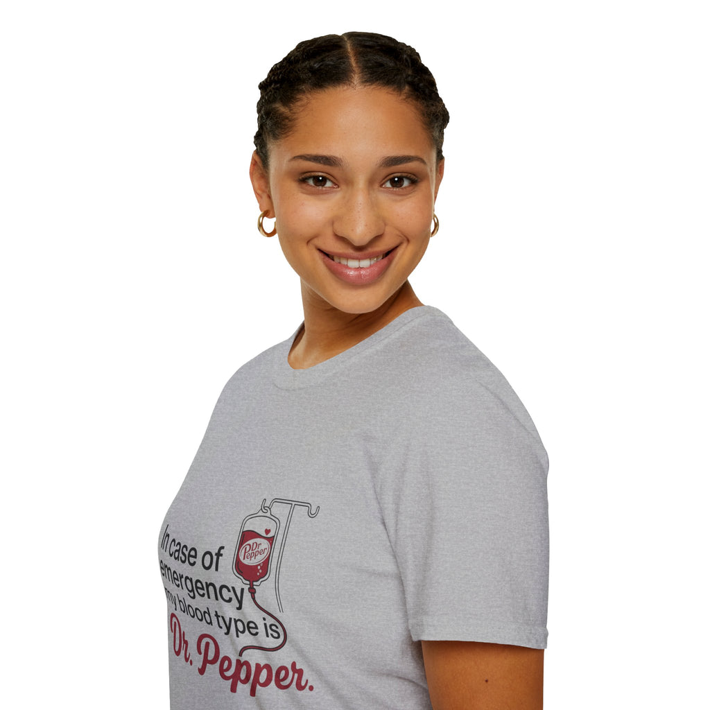 Dr Pepper T-Shirt — "In Case of Emergency My Blood Type Is Dr. Pepper" Funny Soda Tee