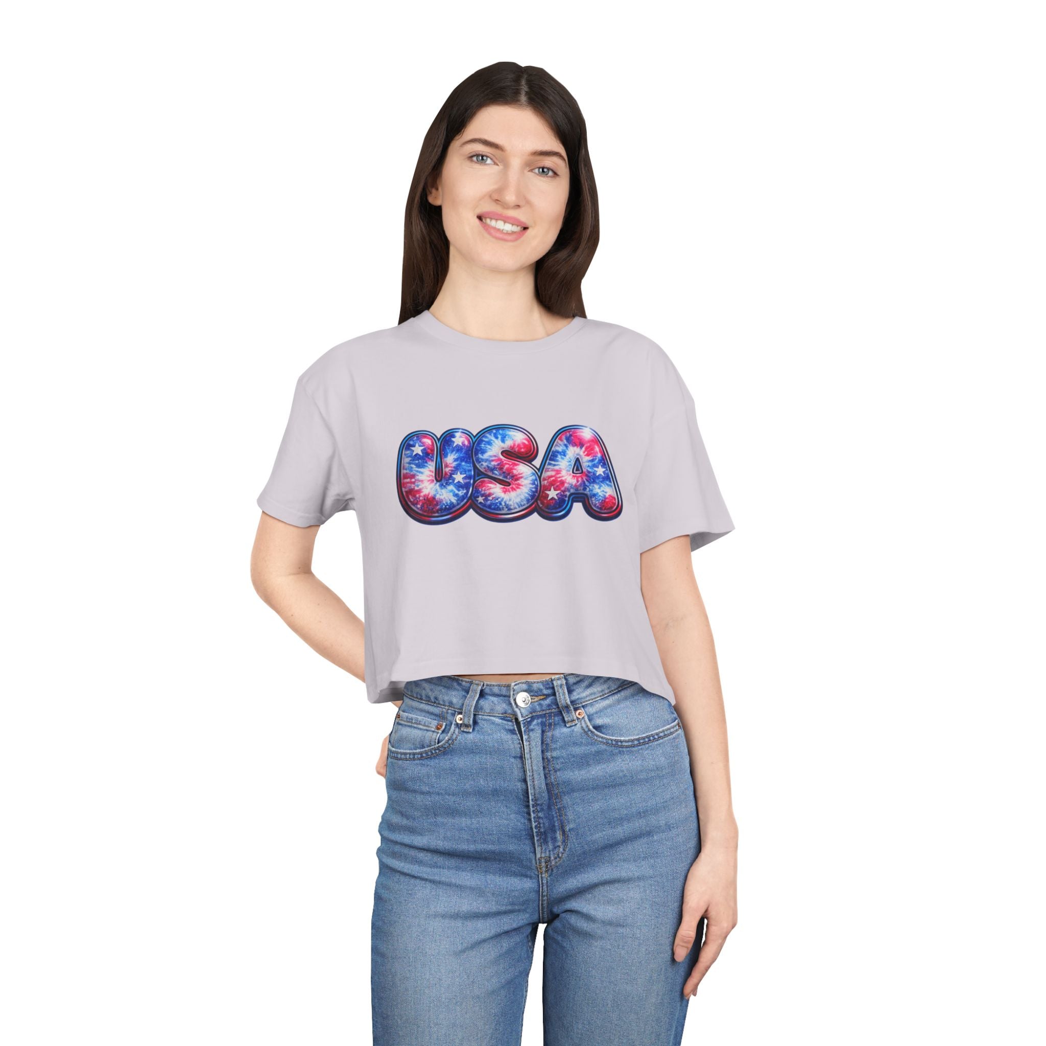USA Tie-Dye Puff Letter Crop Tee