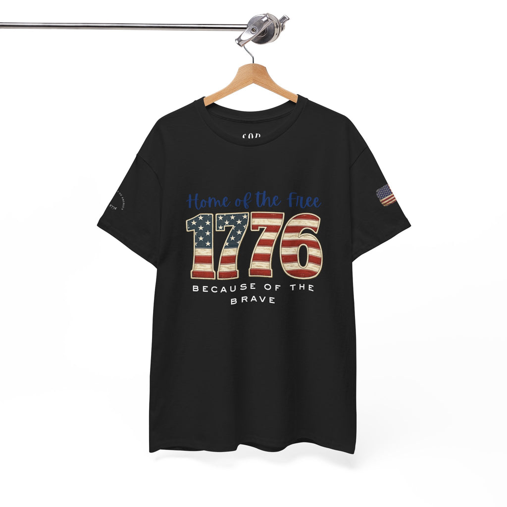 1776 American Flag Tee — "Home of the Free, Because of the Brave" Patriotic T-Shirt
