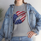 American Flag Kiss T‑Shirt – Patriotic USA Lip Print Tee for 4th of July
