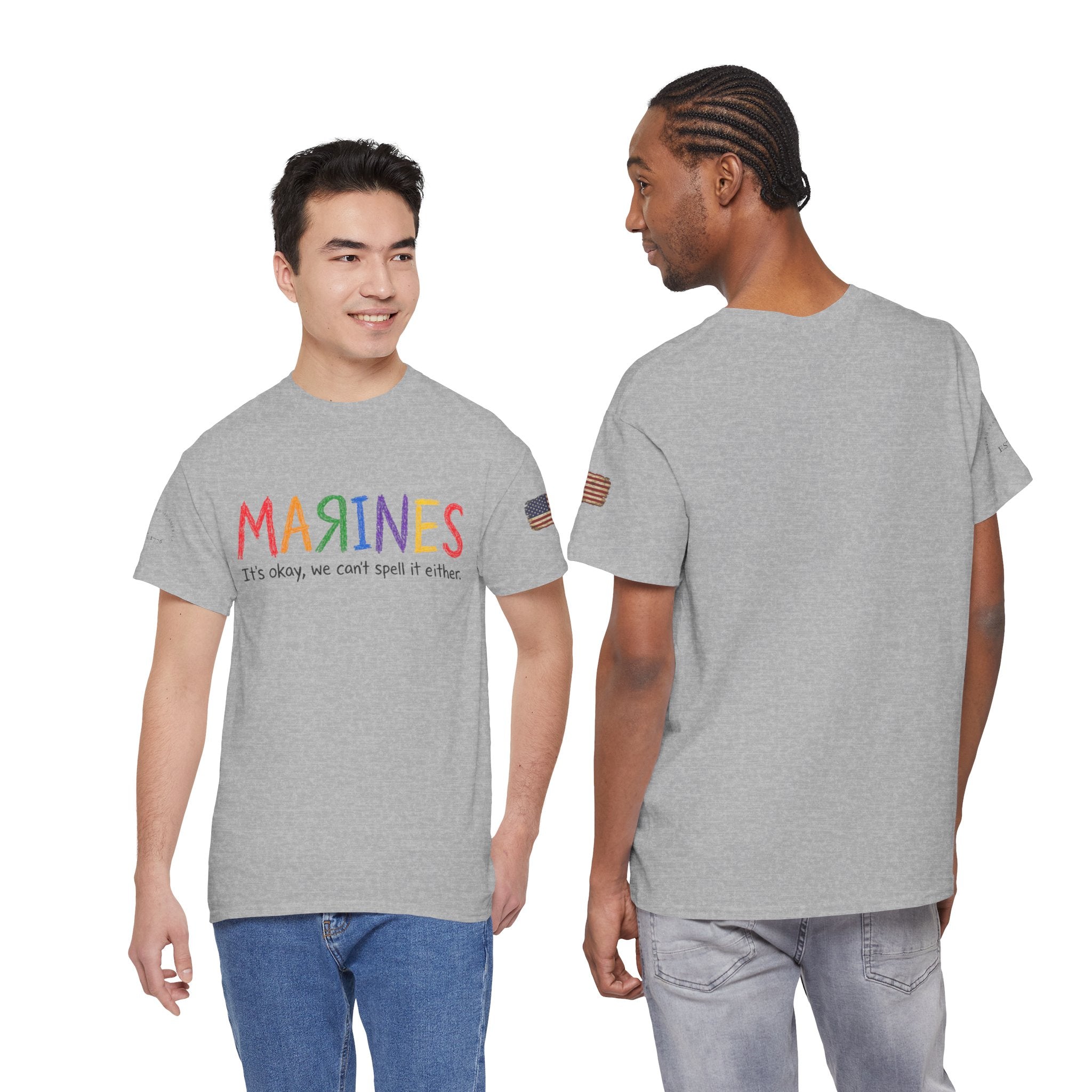 Marines Crayon Tee — “It’s okay, we can’t spell it either” Military Humor T-Shirt