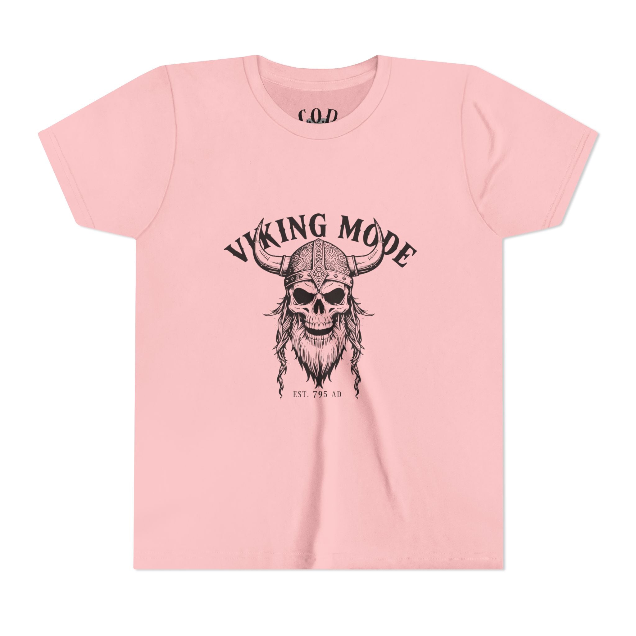 Viking Mode Youth T‑Shirt — Skull Horned Helmet Graphic Tee for Kids