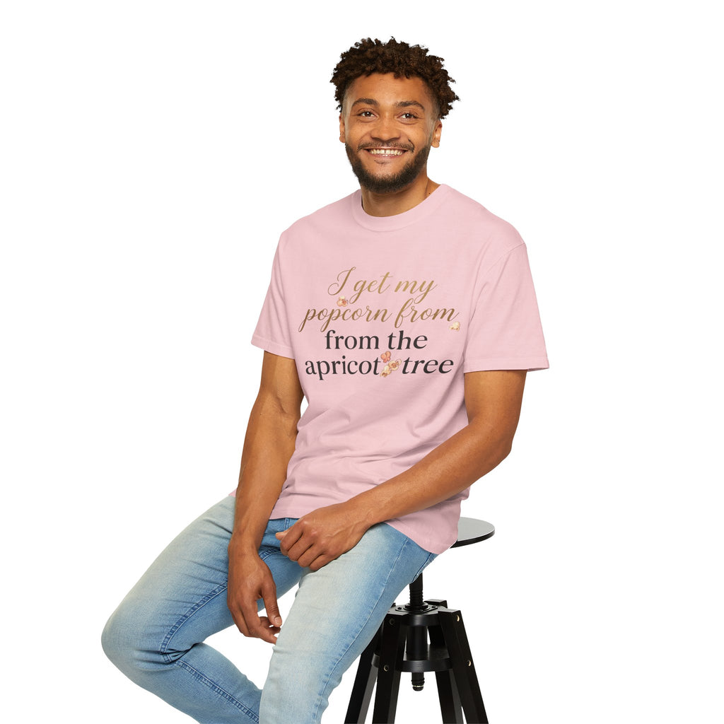 T-Shirt — “I Get My Popcorn From The Apricot Tree” Script Graphic Tee | Hymns | LDS |