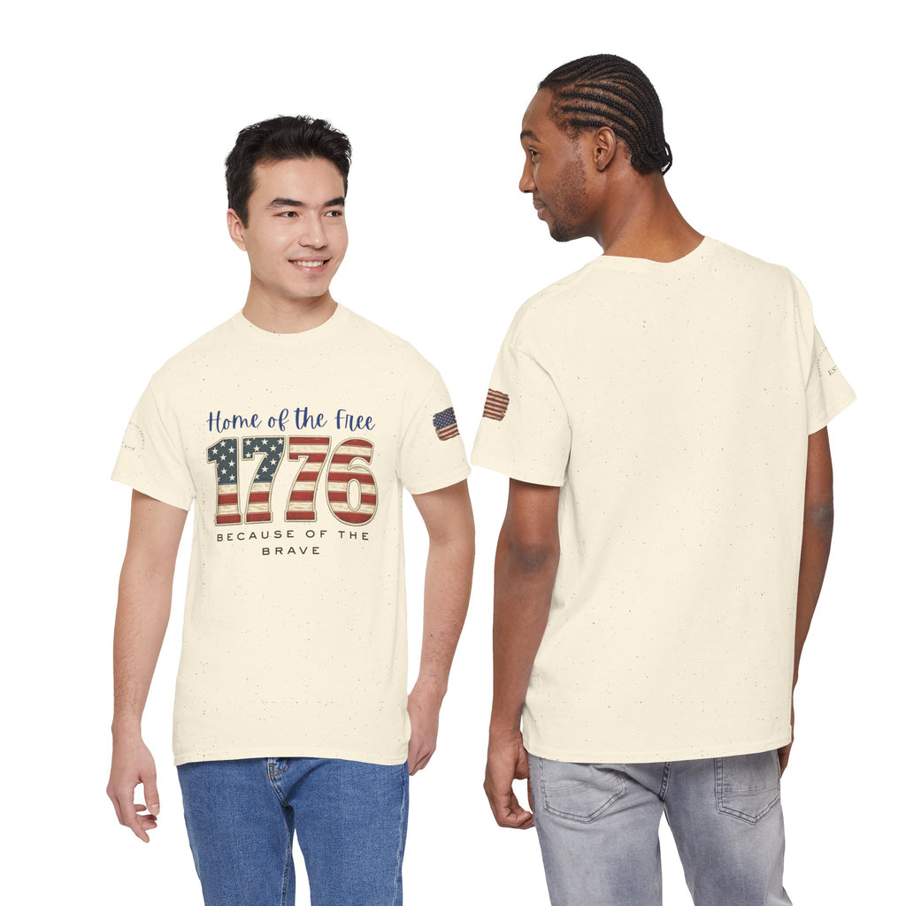 1776 American Flag Tee — "Home of the Free, Because of the Brave" Patriotic T-Shirt