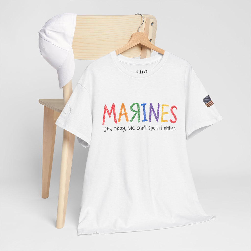 Marines Crayon Tee — “It’s okay, we can’t spell it either” Military Humor T-Shirt