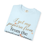 T-Shirt — “I Get My Popcorn From The Apricot Tree” Script Graphic Tee | Hymns | LDS |