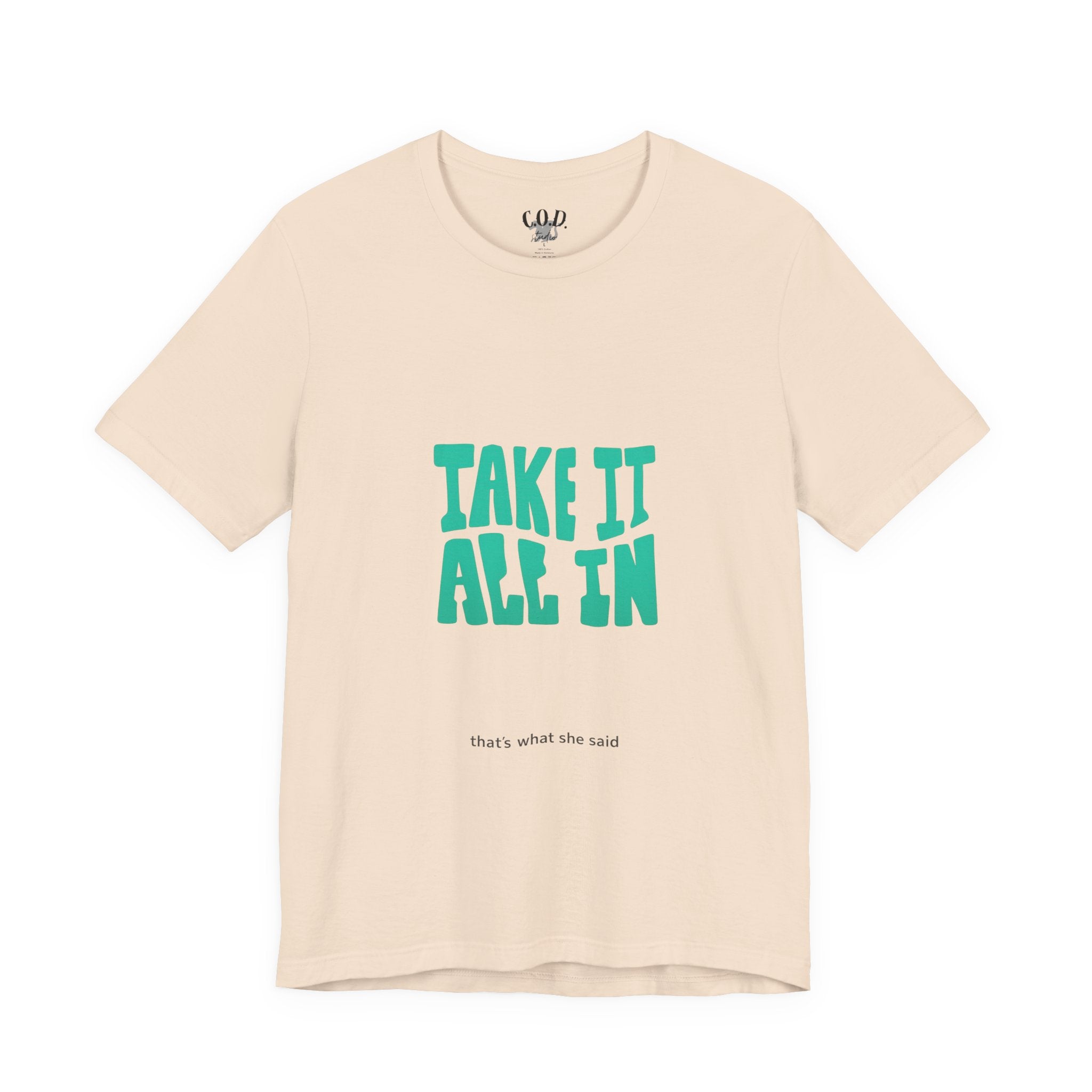 Take It All In tee | Motivational text graphic, minimalist green typography