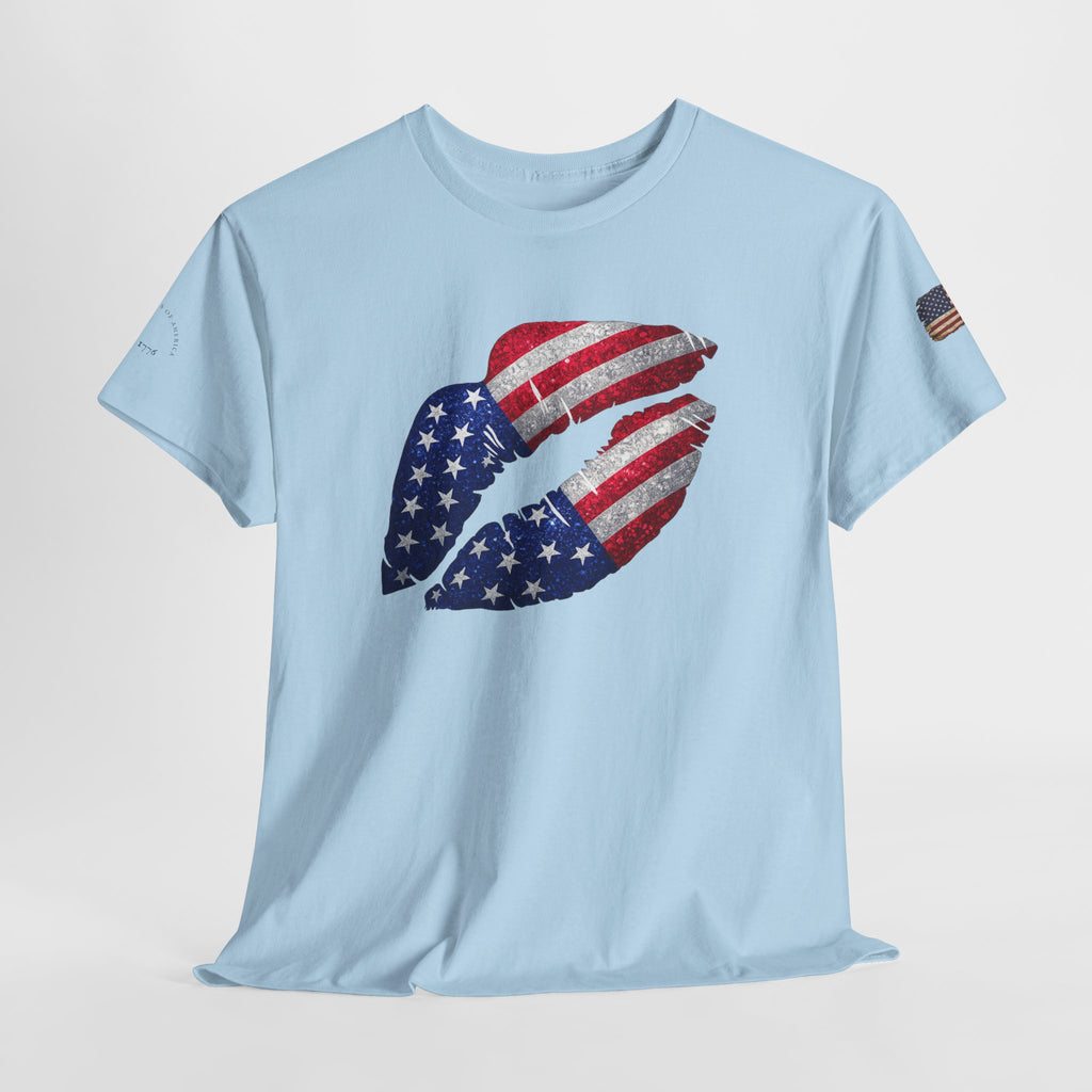 American Flag Kiss T‑Shirt – Patriotic USA Lip Print Tee for 4th of July