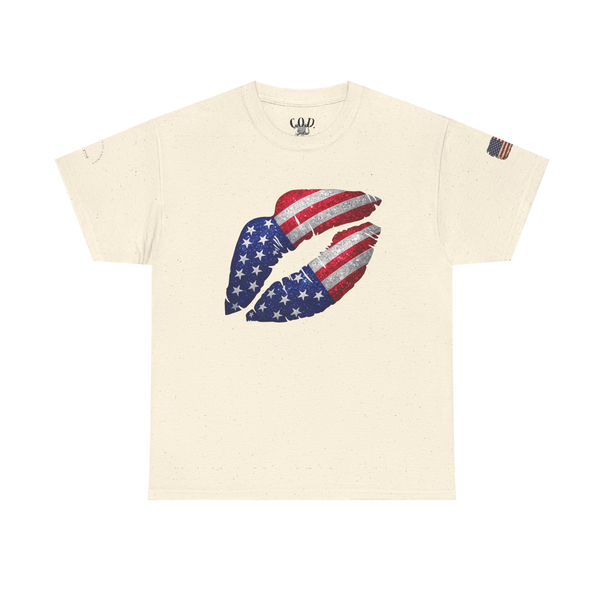 American Flag Kiss T‑Shirt – Patriotic USA Lip Print Tee for 4th of July