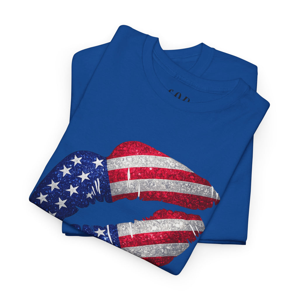 American Flag Kiss T‑Shirt – Patriotic USA Lip Print Tee for 4th of July