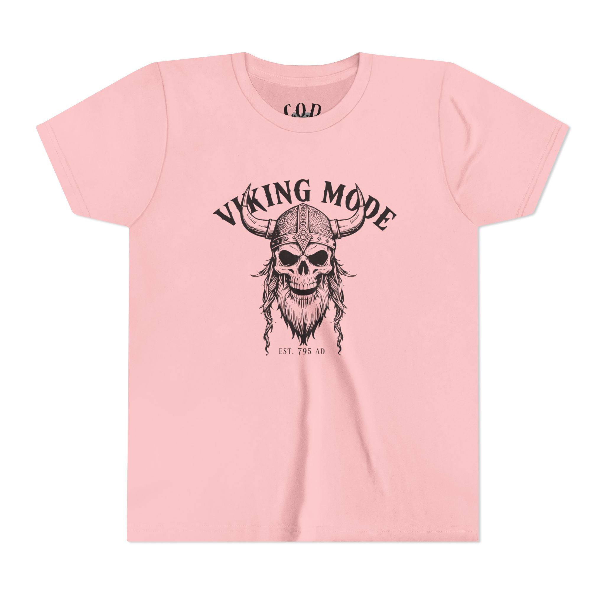 Viking Mode Youth T‑Shirt — Skull Horned Helmet Graphic Tee for Kids