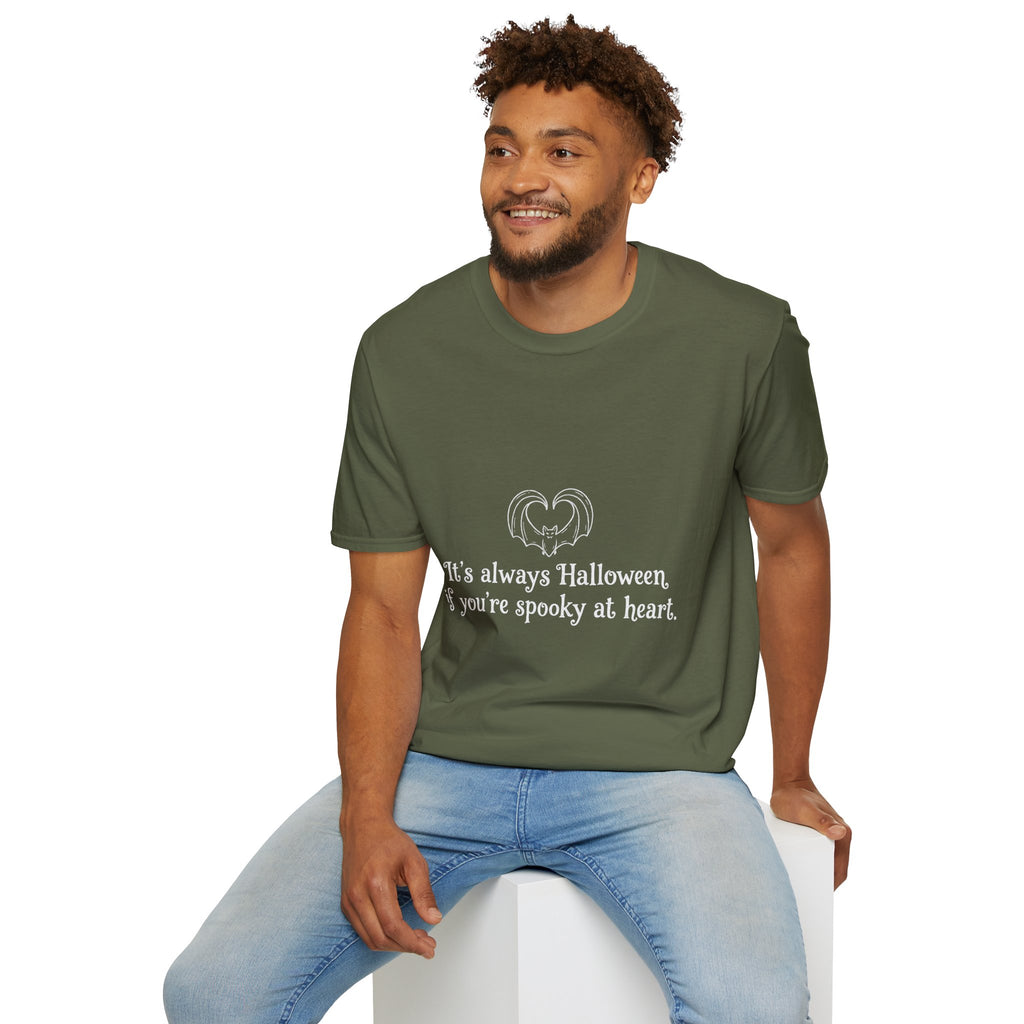 Halloween Bat Heart T-Shirt — "It's Always Halloween If You're Spooky at Heart"