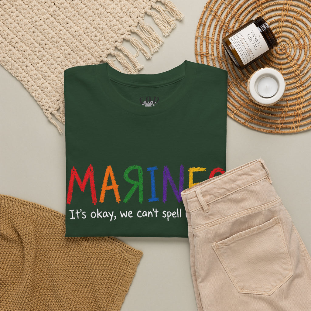 Marines Crayon Tee — “It’s okay, we can’t spell it either” Military Humor T-Shirt
