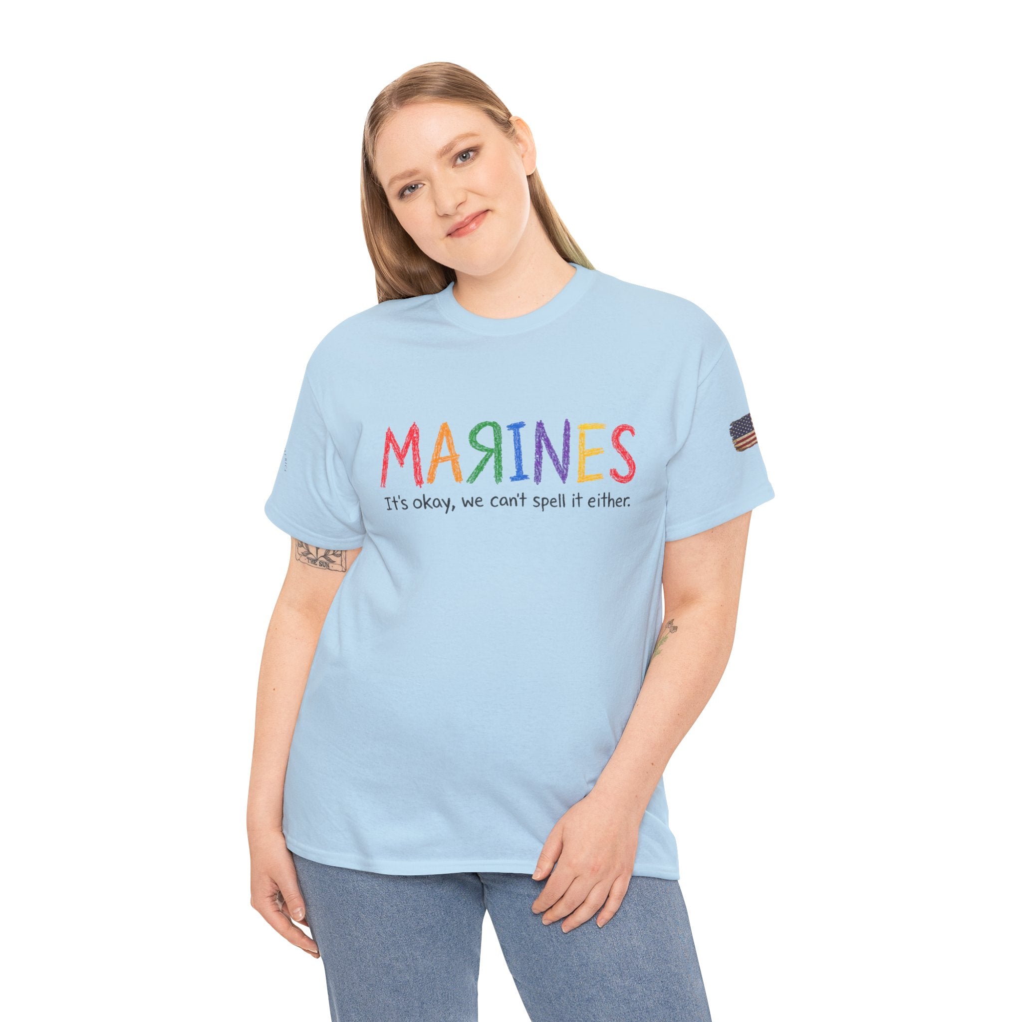 Marines Crayon Tee — “It’s okay, we can’t spell it either” Military Humor T-Shirt