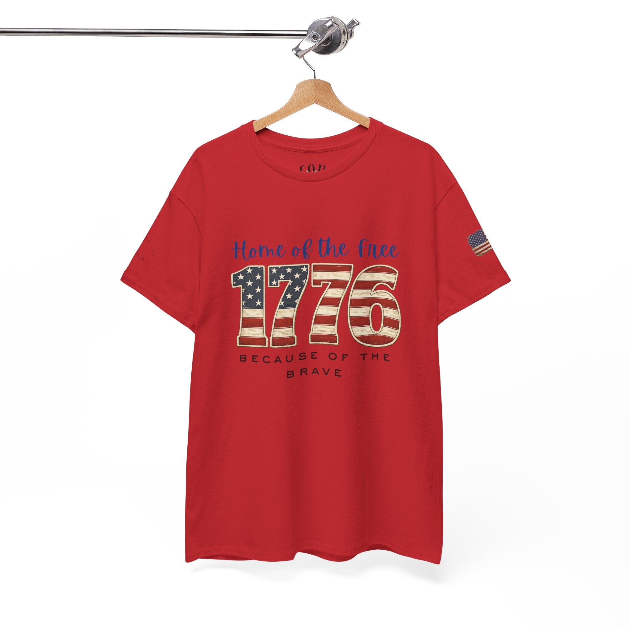 1776 American Flag Tee — "Home of the Free, Because of the Brave" Patriotic T-Shirt
