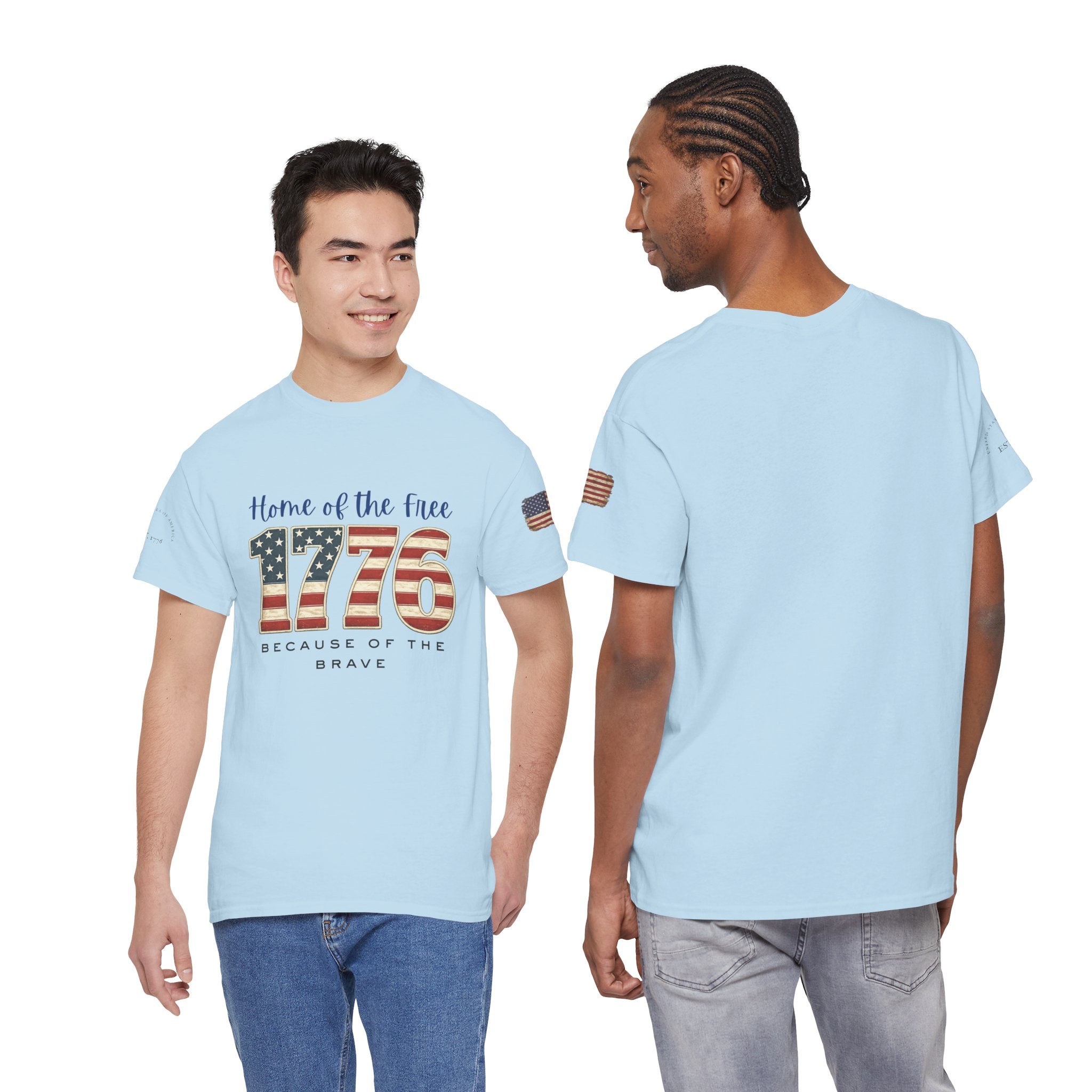 1776 American Flag Tee — "Home of the Free, Because of the Brave" Patriotic T-Shirt