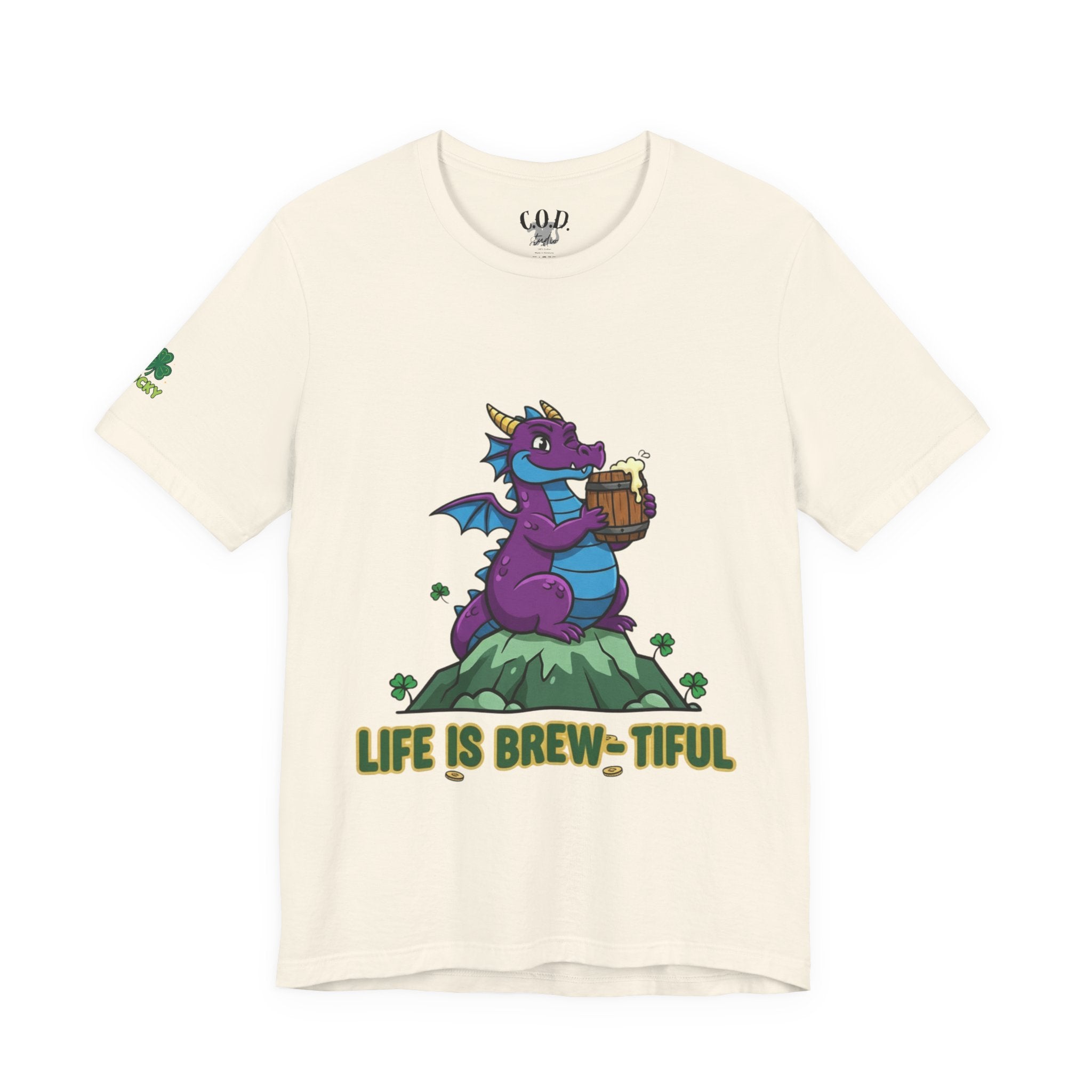 Purple Dragon Holding Beer Tee | Life Is Brew-tiful St. Patrick's Shirt