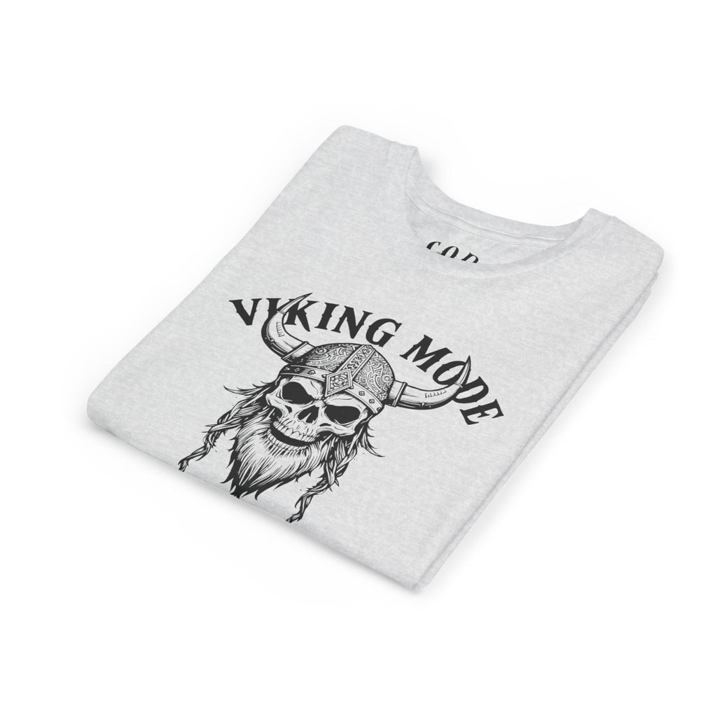 Viking Mode Youth T‑Shirt — Skull Horned Helmet Graphic Tee for Kids