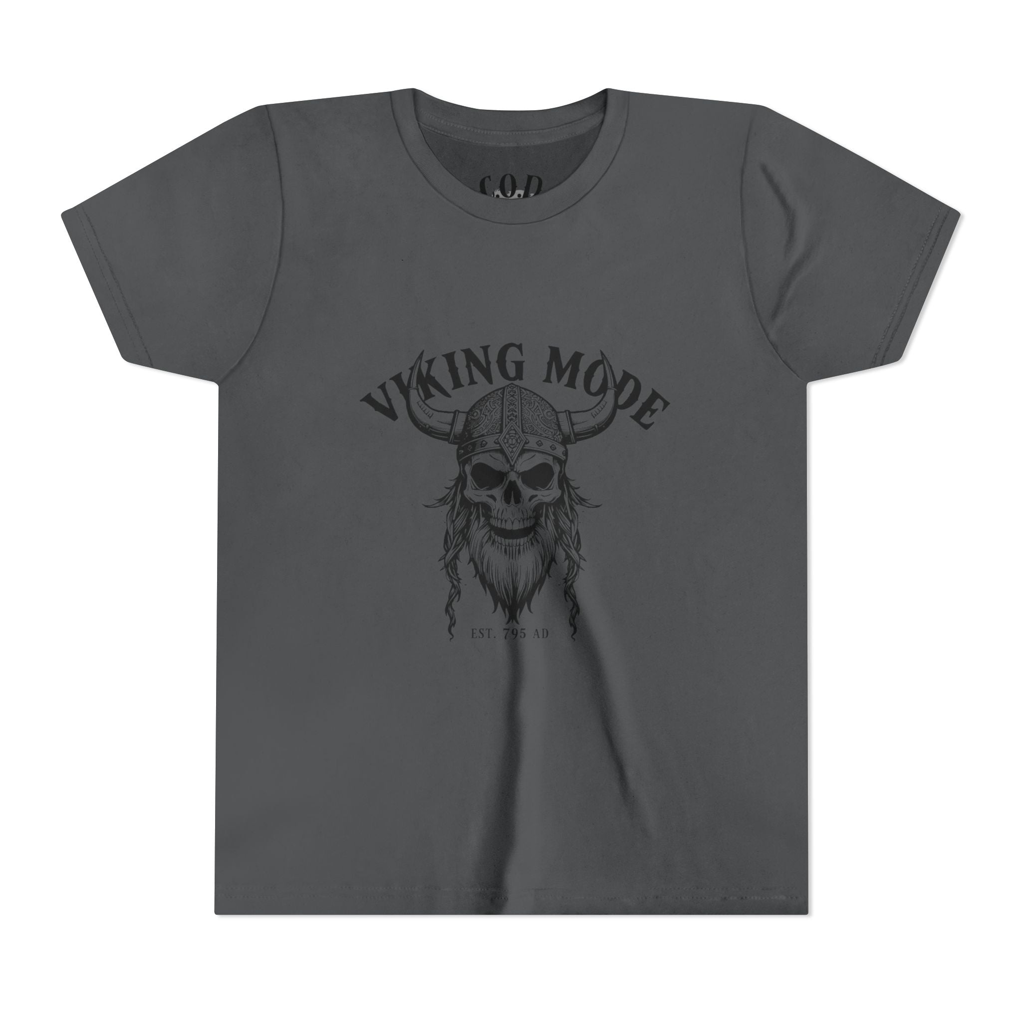 Viking Mode Youth T‑Shirt — Skull Horned Helmet Graphic Tee for Kids