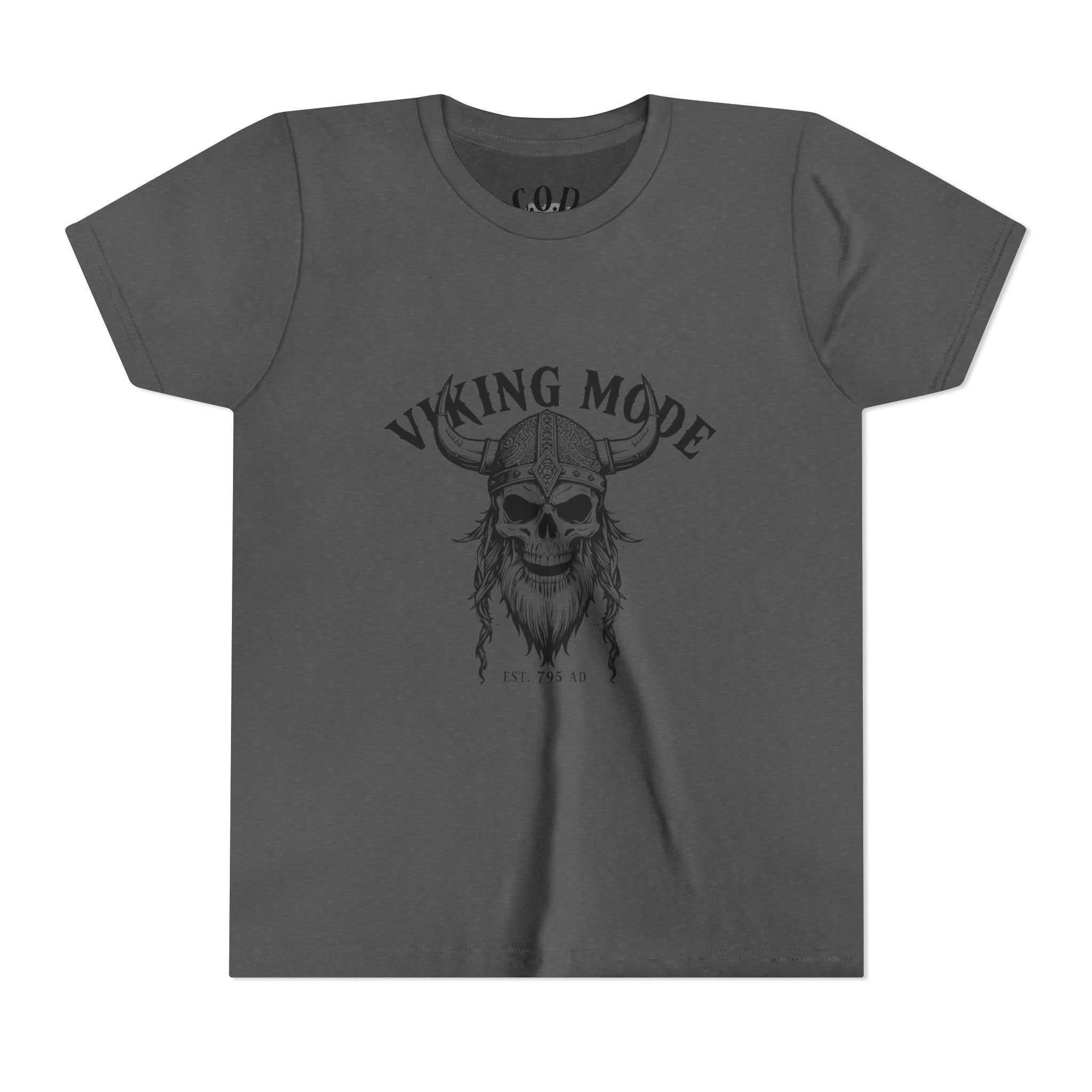 Viking Mode Youth T‑Shirt — Skull Horned Helmet Graphic Tee for Kids