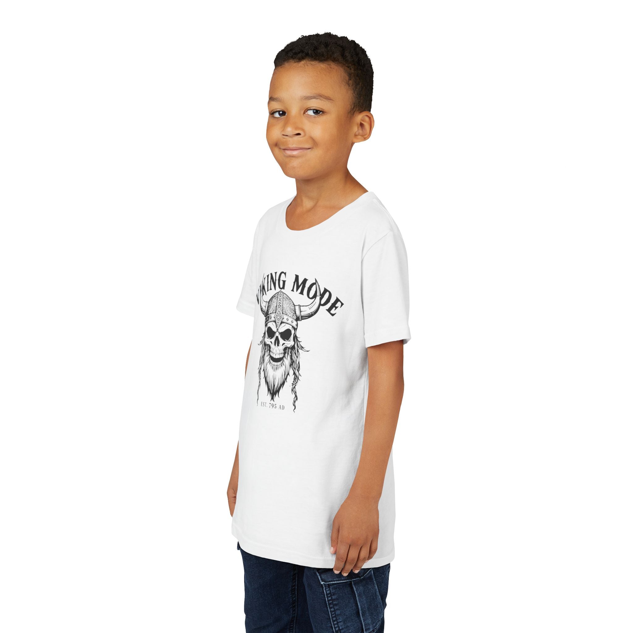 Viking Mode Youth T‑Shirt — Skull Horned Helmet Graphic Tee for Kids