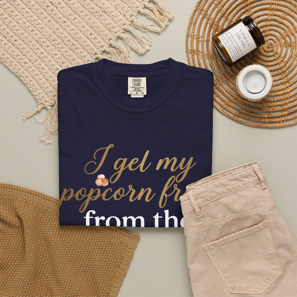T-Shirt — “I Get My Popcorn From The Apricot Tree” Script Graphic Tee | Hymns | LDS |
