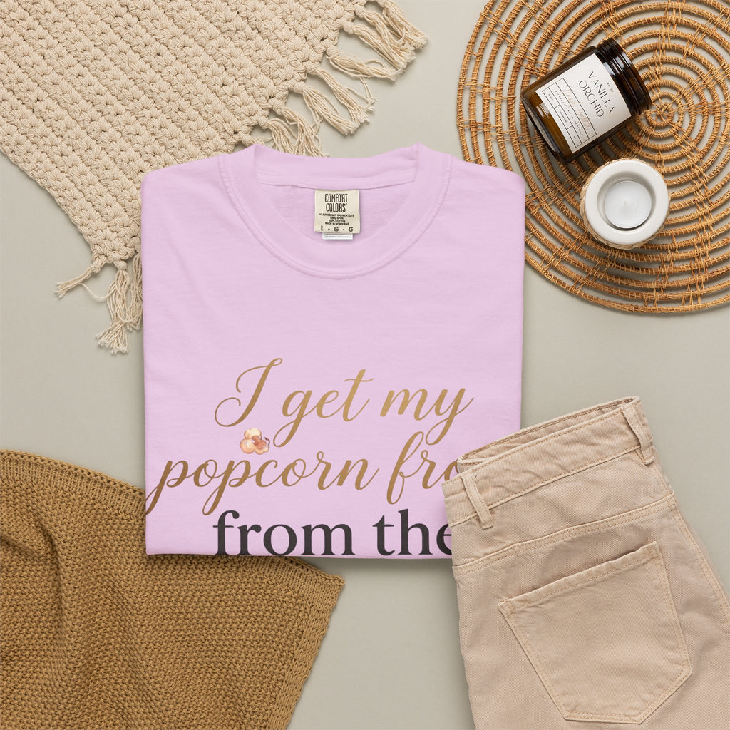 T-Shirt — “I Get My Popcorn From The Apricot Tree” Script Graphic Tee | Hymns | LDS |