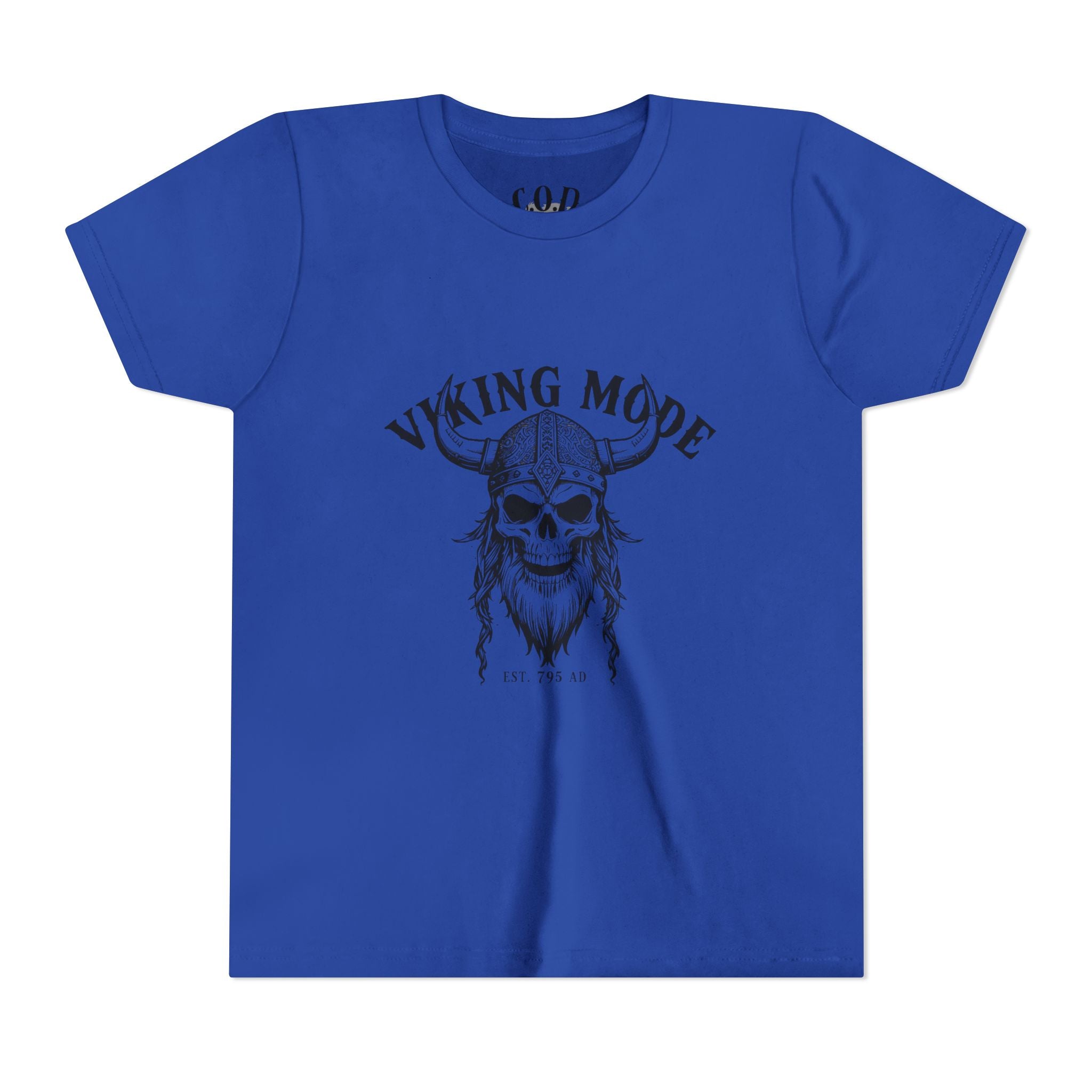 Viking Mode Youth T‑Shirt — Skull Horned Helmet Graphic Tee for Kids