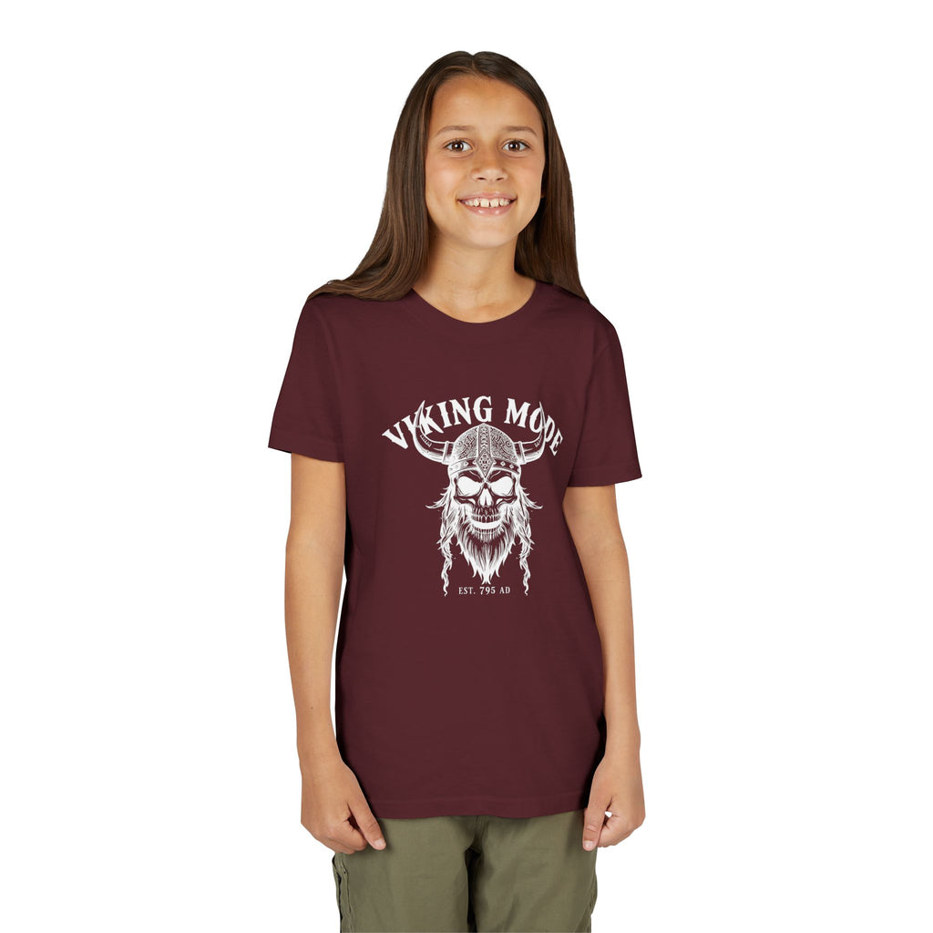 Viking Mode Youth T‑Shirt — Skull Horned Helmet Graphic Tee for Kids