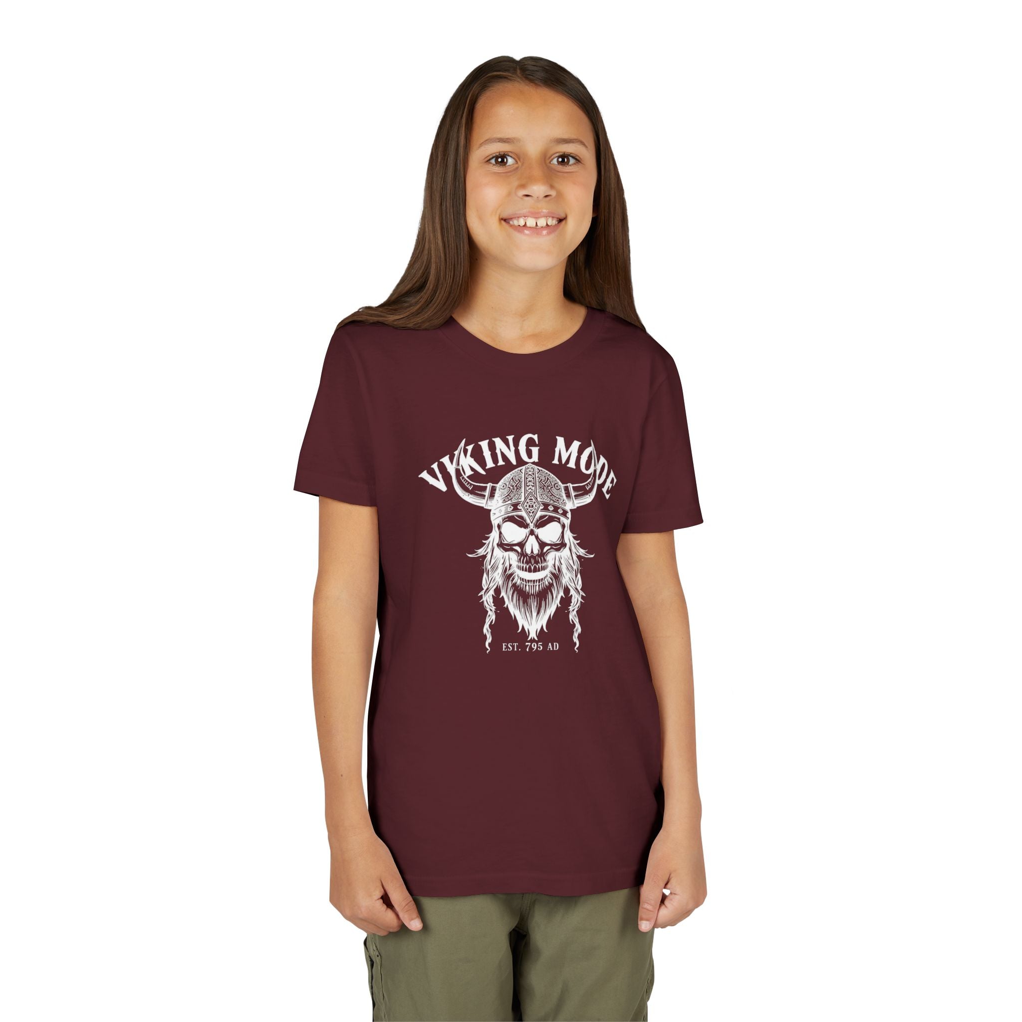 Viking Mode Youth T‑Shirt — Skull Horned Helmet Graphic Tee for Kids