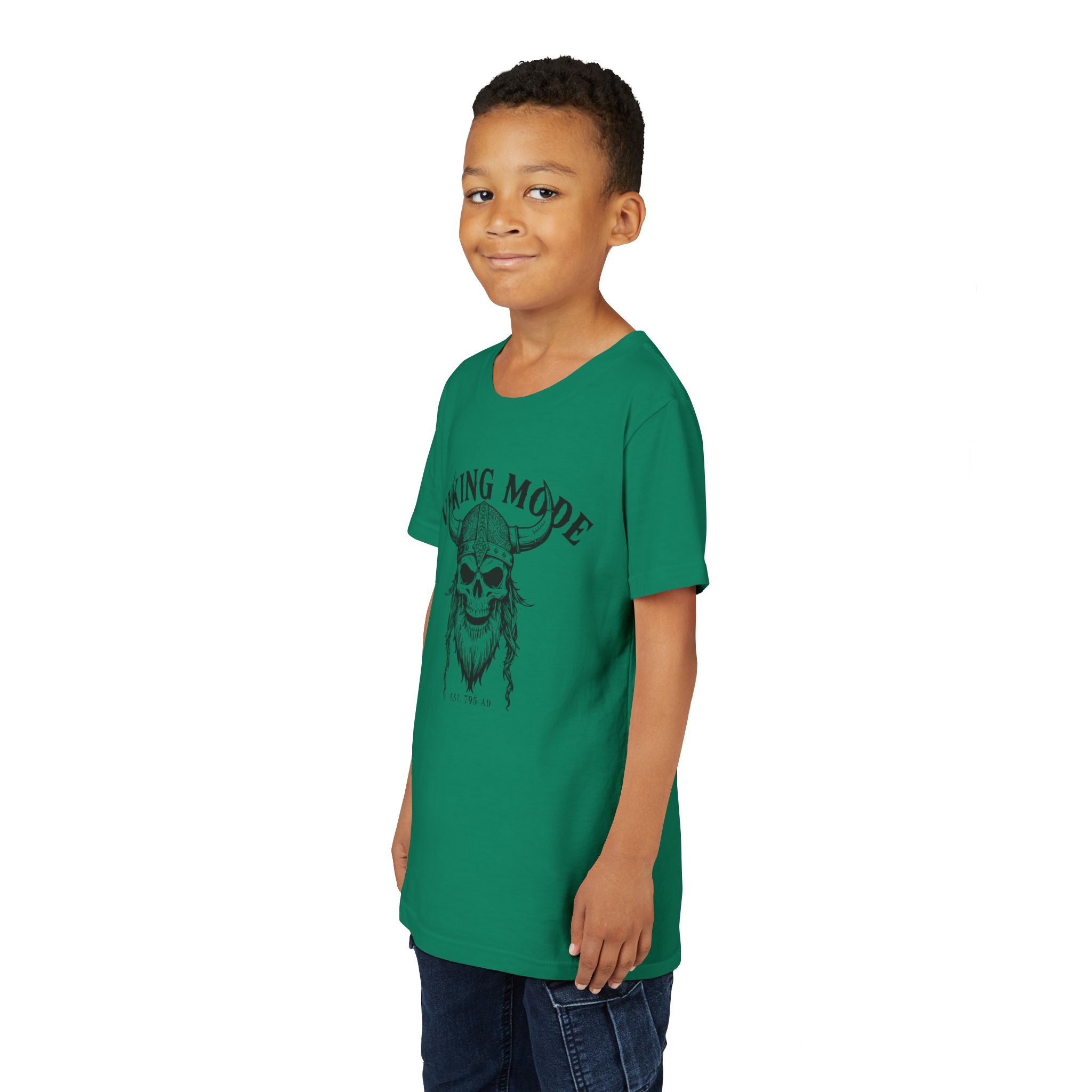 Viking Mode Youth T‑Shirt — Skull Horned Helmet Graphic Tee for Kids