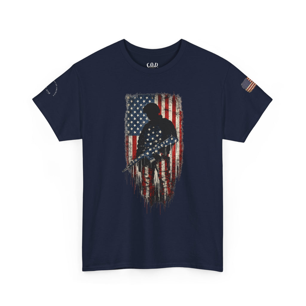Patriotic Soldier Silhouette Tee — American Flag Military Veteran T-Shirt