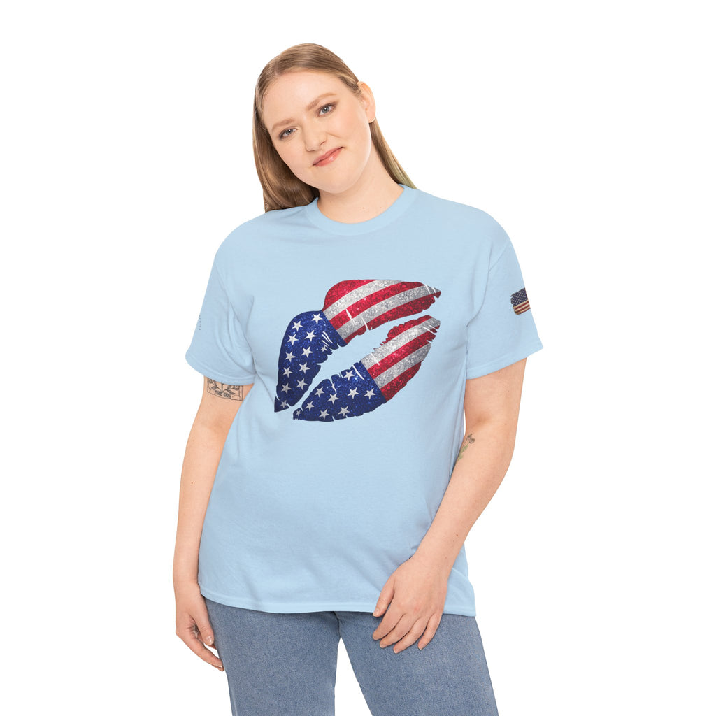 American Flag Kiss T‑Shirt – Patriotic USA Lip Print Tee for 4th of July