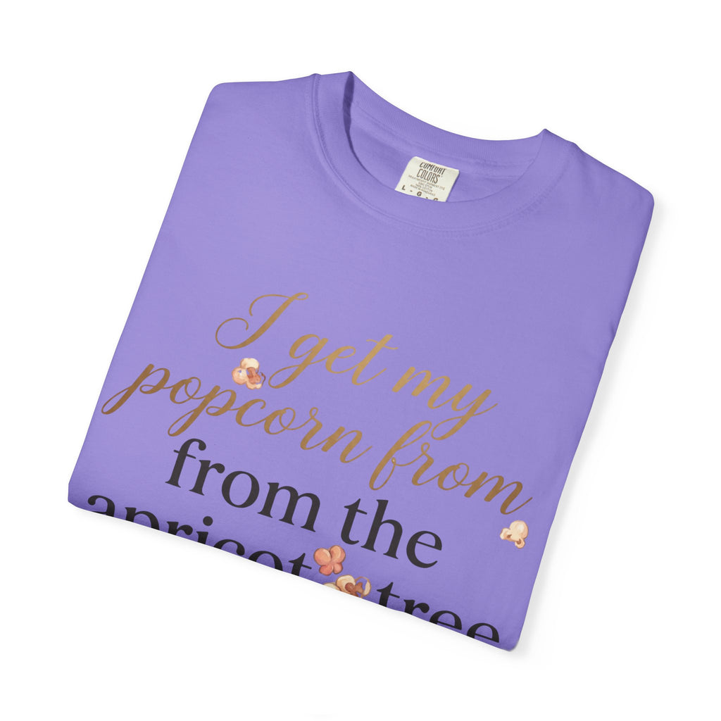 T-Shirt — “I Get My Popcorn From The Apricot Tree” Script Graphic Tee | Hymns | LDS |