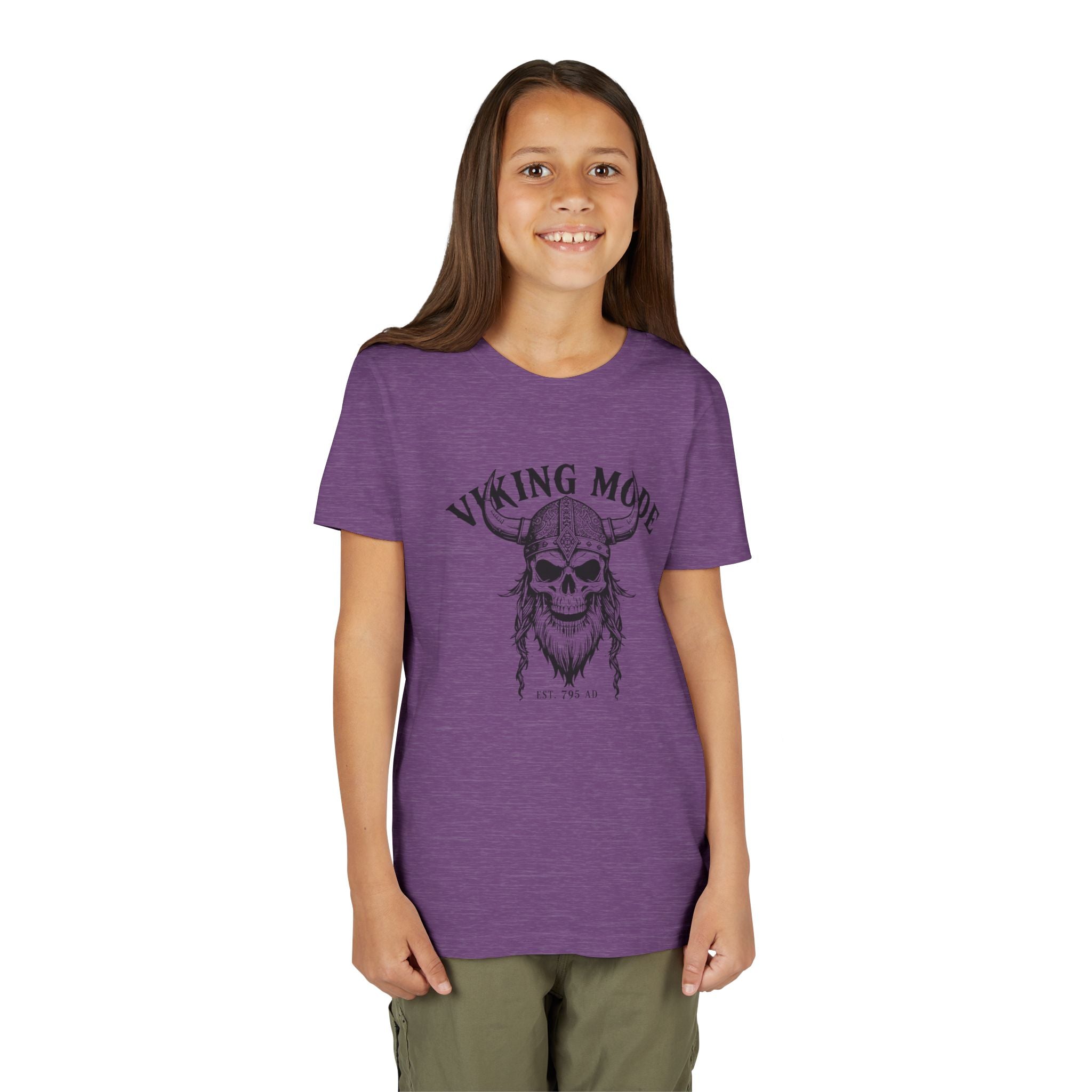 Viking Mode Youth T‑Shirt — Skull Horned Helmet Graphic Tee for Kids