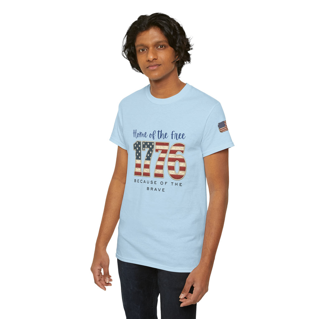 1776 American Flag Tee — "Home of the Free, Because of the Brave" Patriotic T-Shirt