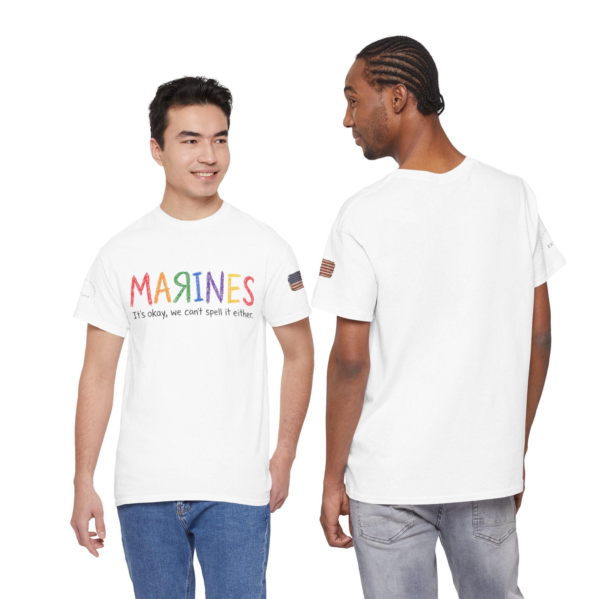 Marines Crayon Tee — “It’s okay, we can’t spell it either” Military Humor T-Shirt